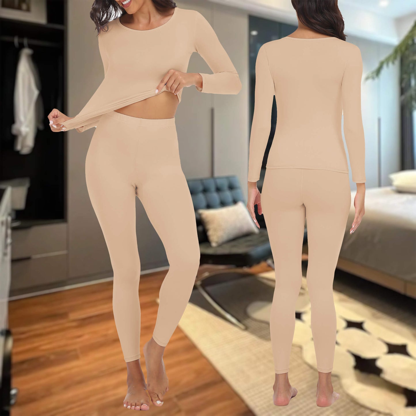 Anyfit Wear Women Thermal Underwear Set Long John Base Layer Ultra Soft Top&Bottom Sets for Cold Weather