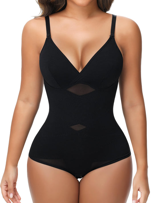 MANIFIQUE Shapewear Bodysuit for Women Tummy Control Body Shaper V-Neck Cami Bodysuit with Built in Bra