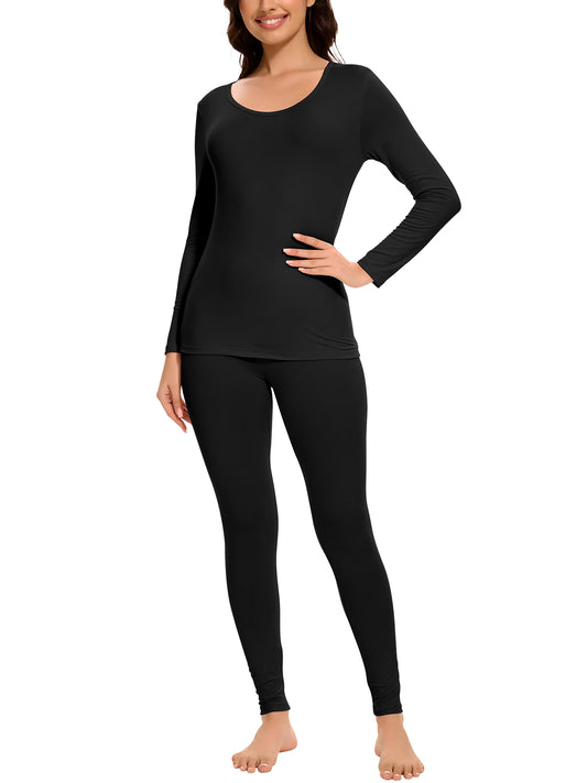 MANIFIQUE Thermal Underwear Set for Women Ultra Thin Long Johns Scoop Neck Base Layer Top & Bottom Set