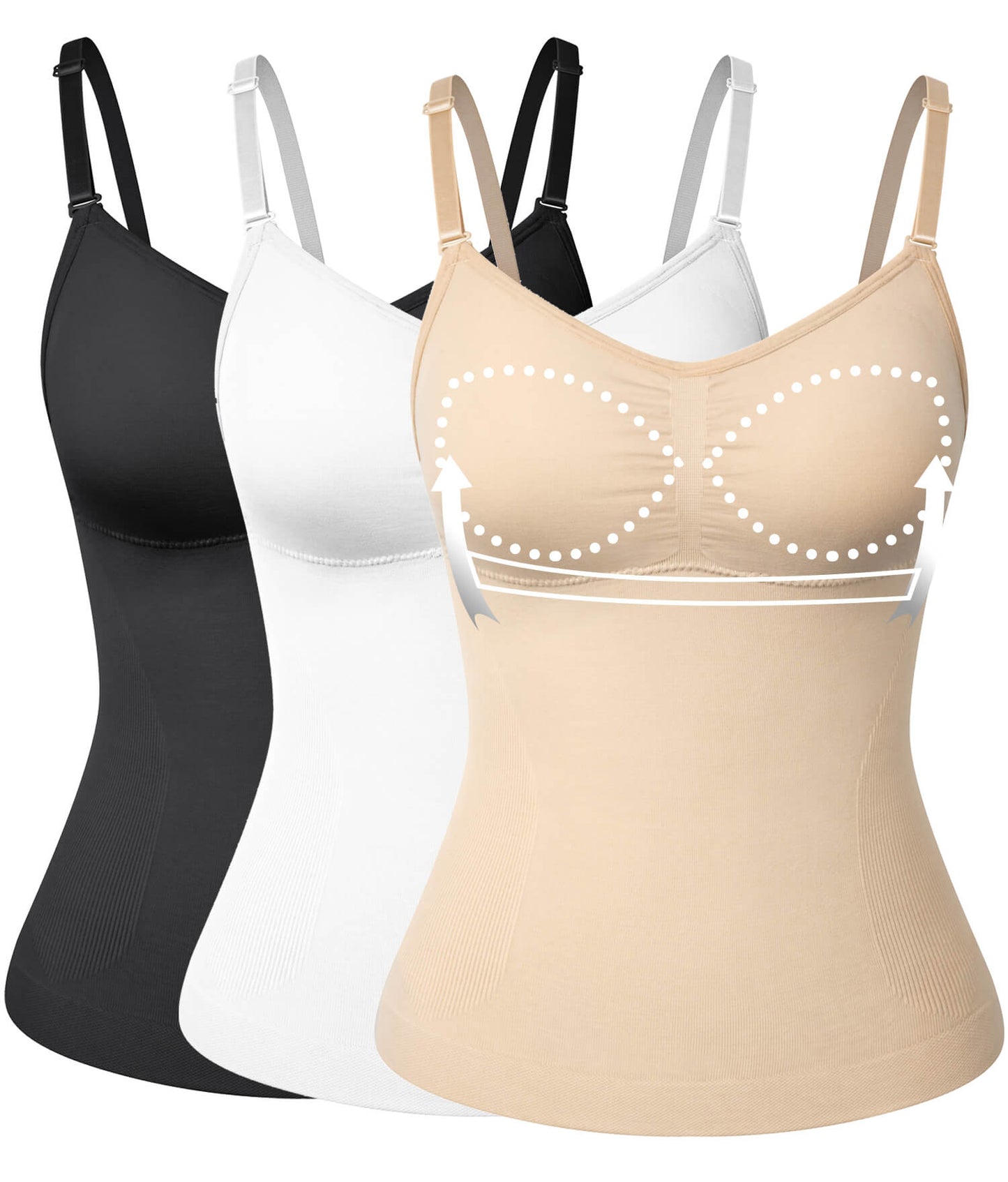 MANIFIQUE Scoop Neck Compression Cami - Tummy and Waist Control Body Shapewear Camisole with Built-in Padded Bras