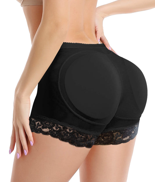 MANIFIQUE Padded Underwear for Women Butt Lifter Seamless Booty Pads Butt Enhancer Panties Lace Shapewear Boyshorts