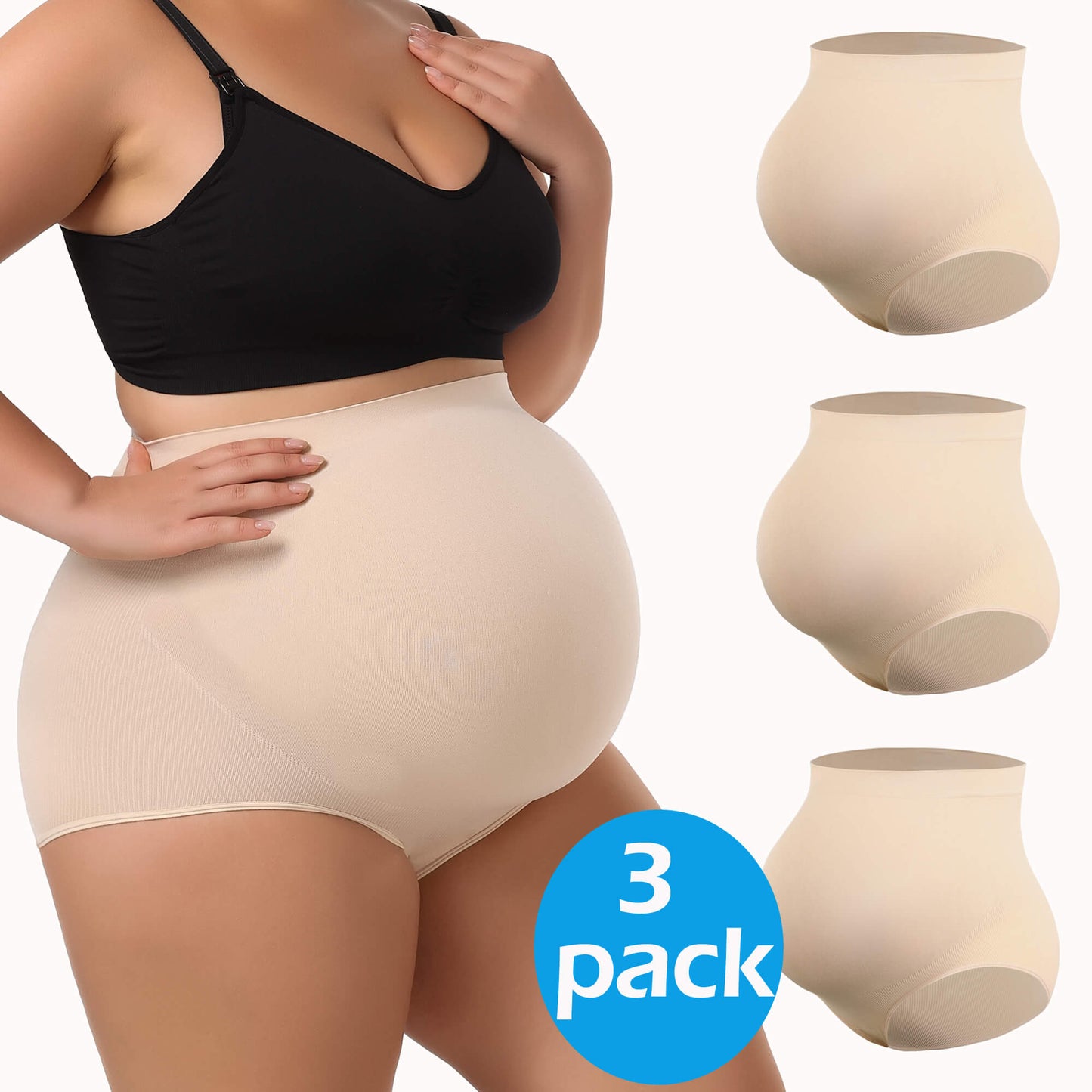 Women's Plus Maternity High Waist Underwear Pregnancy Seamless Soft Belly Support Panties Over Bump 3 Pack