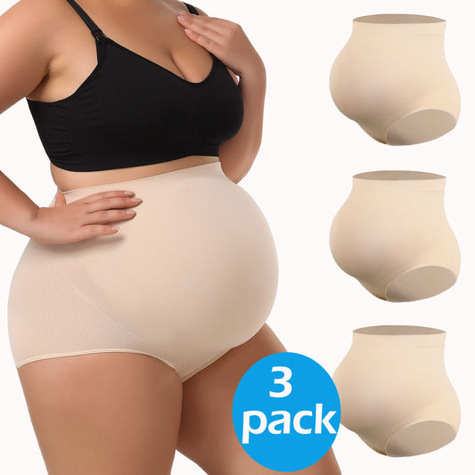 Women's Plus Maternity High Waist Underwear Pregnancy Seamless Soft Belly Support Panties Over Bump 3 Pack