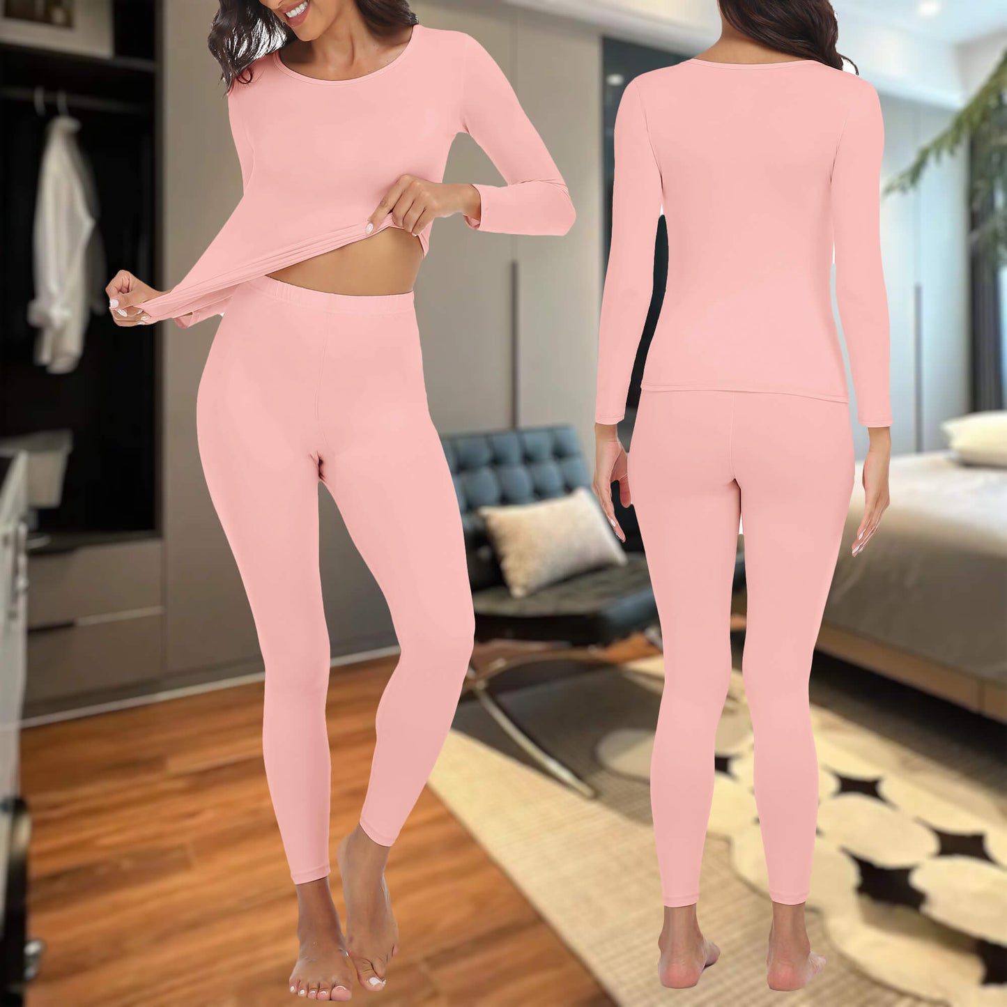 Anyfit Wear Women Thermal Underwear Set Long John Base Layer Ultra Soft Top&Bottom Sets for Cold Weather