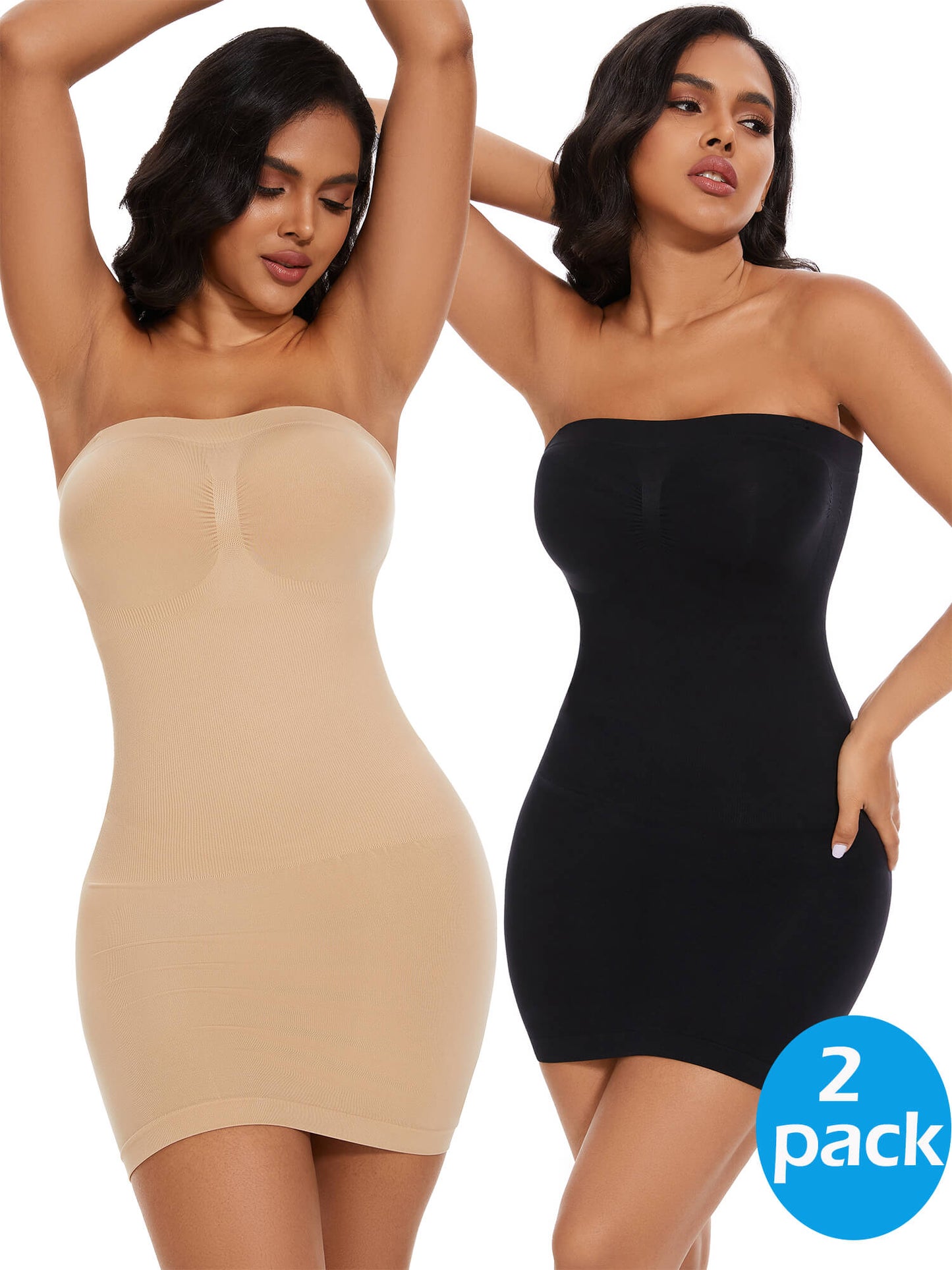 MANIFIQUE Strapless Shapewear Slip for Women Tummy Control Body Shaper Under Dress Seamless Lingerie with Removable Straps