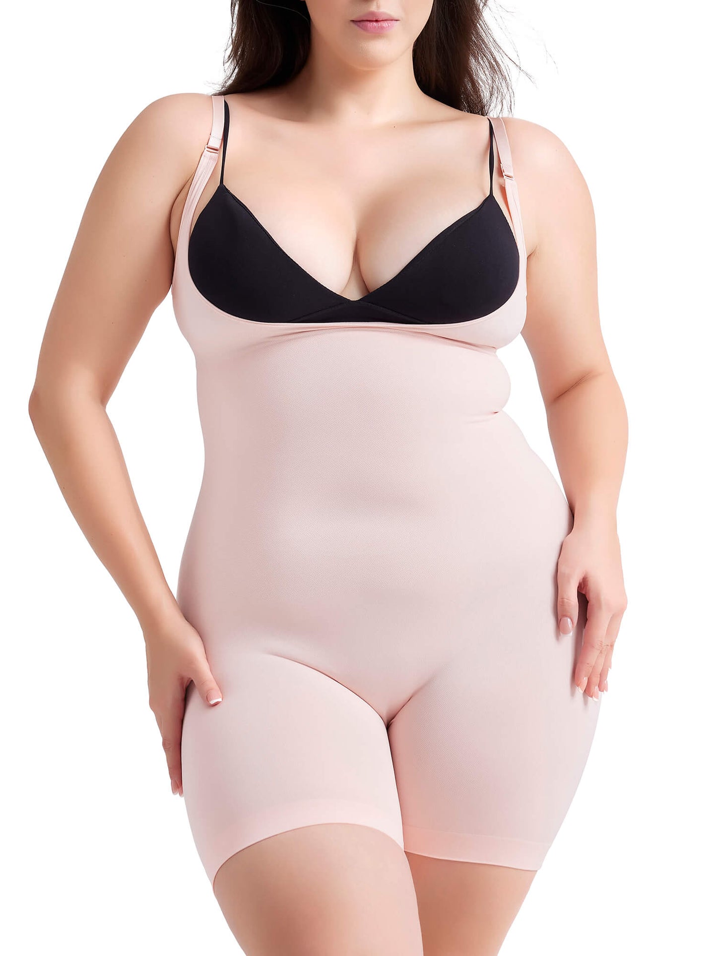 MANIFIQUE Plus Size Open-Bust Shapewear Tummy Control Mid-Thigh Bodysuit, High-Waist Thigh Slimmer, Shapewear for Women