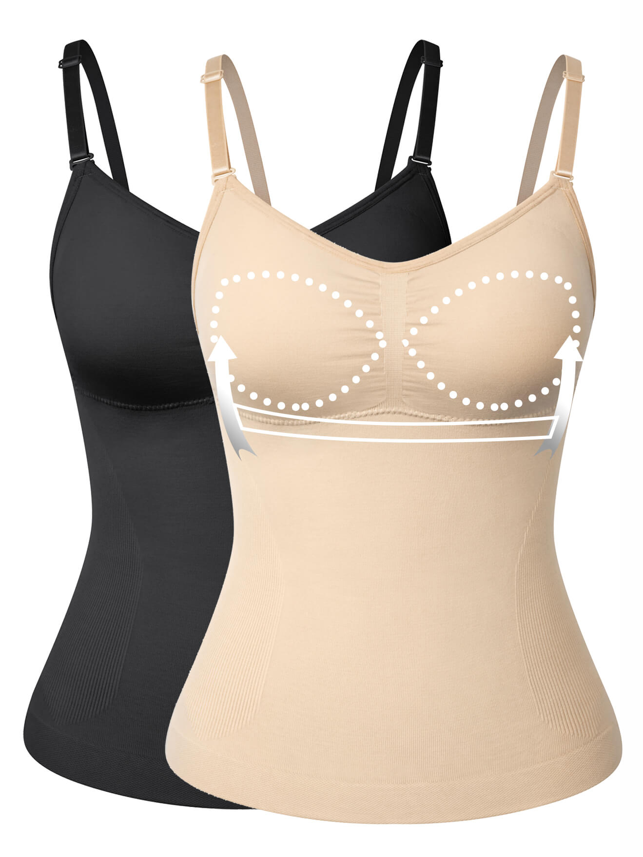 MANIFIQUE Scoop Neck Compression Cami - Tummy and Waist Control Body Shapewear Camisole with Built-in Padded Bras
