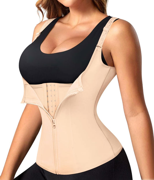 MANIFIQUE Waist Trainer for Women Corset Tops Tummy Control Shapewear Sport Girdle Workout Beige Vest