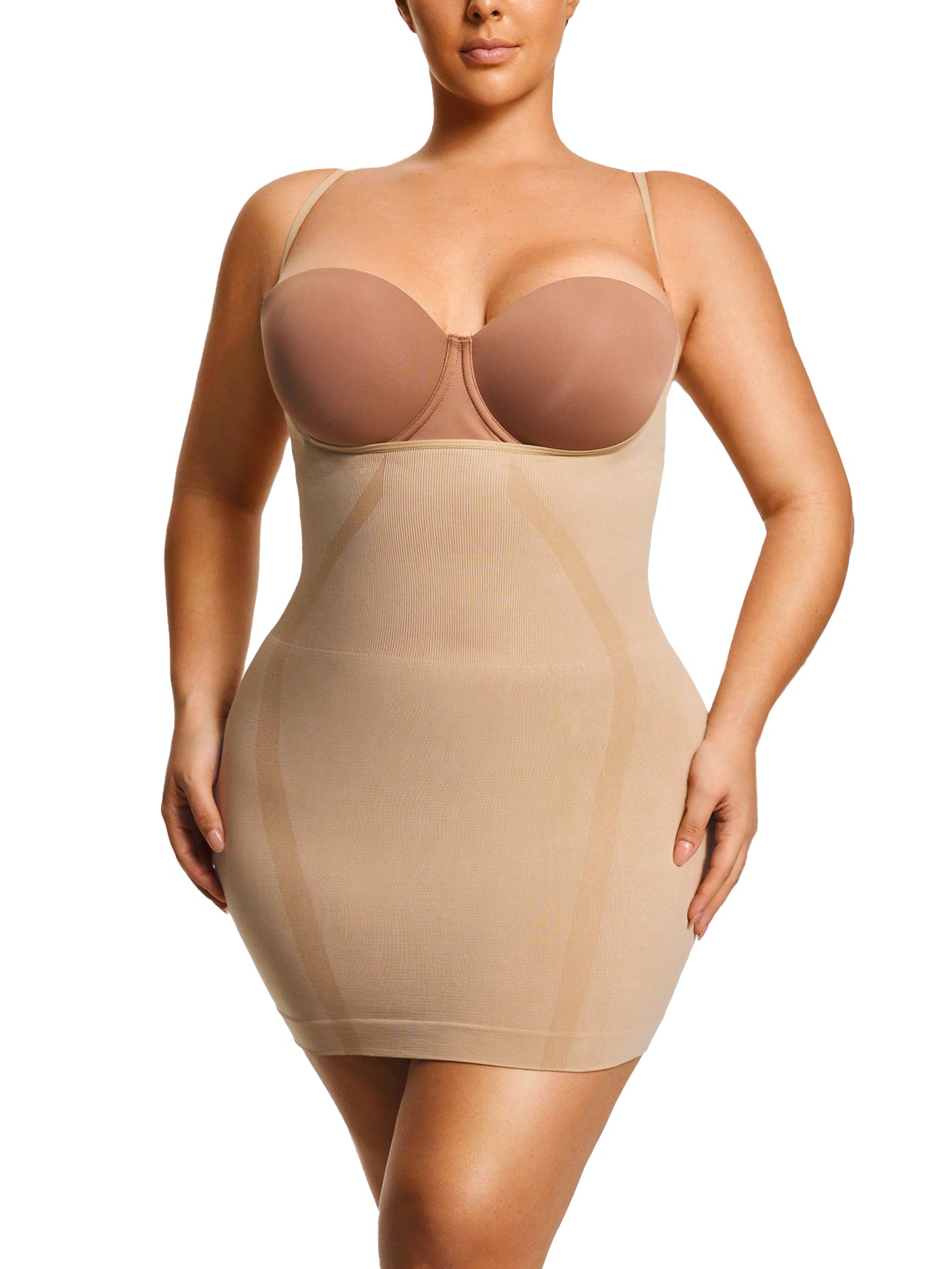 MANIFIQUE Plus Size Open Bust Full Slip - Breathable Body Shapewear - Medium Compression - Anti-Slip Construction
