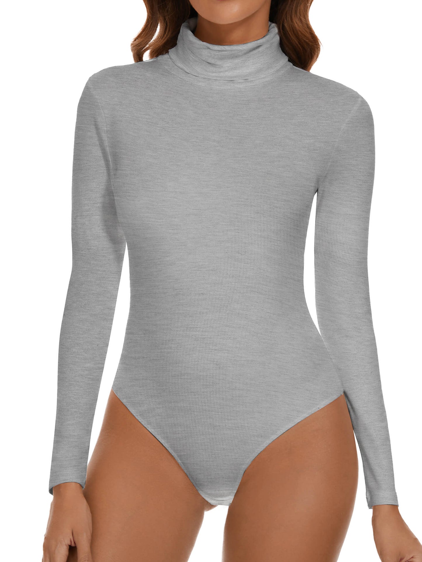 MANIFIQUE Women's Turtle Mock Neck Long Sleeve Slim Fit Tops Bodysuits Jumpsuit
