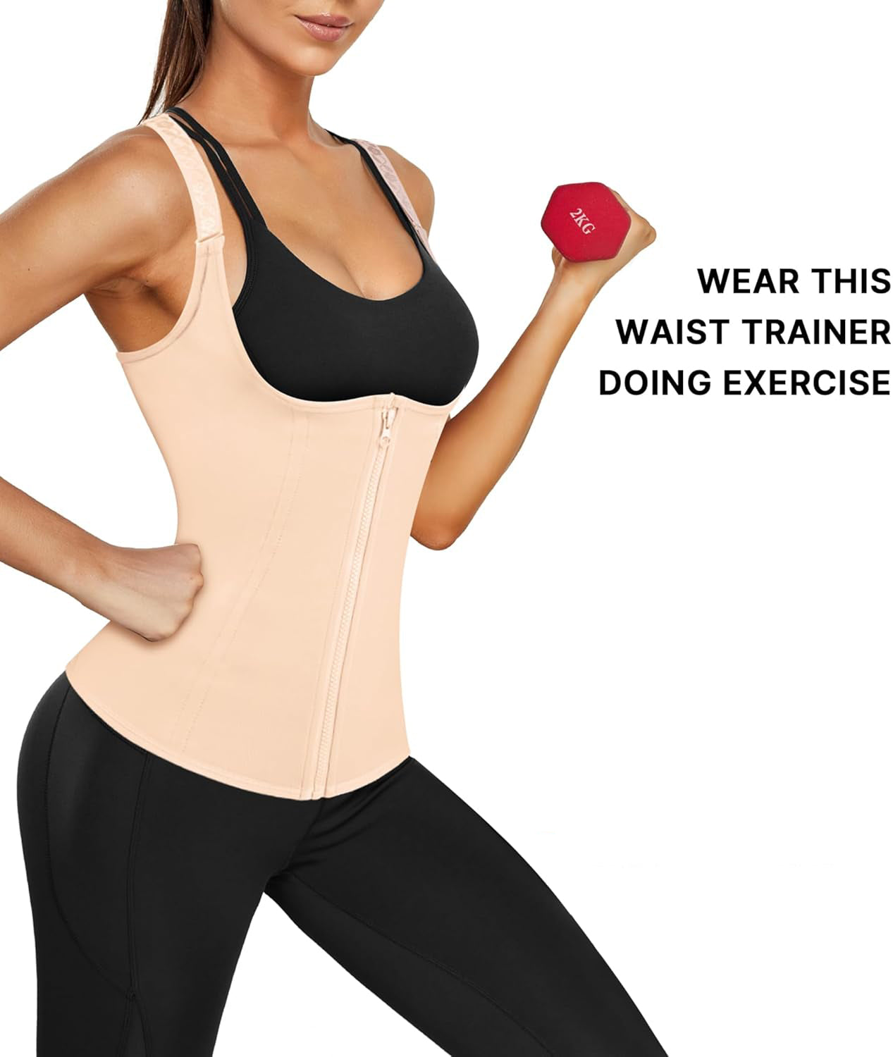 MANIFIQUE Waist Trainer for Women Corset Tops Tummy Control Shapewear Sport Girdle Workout Beige Vest