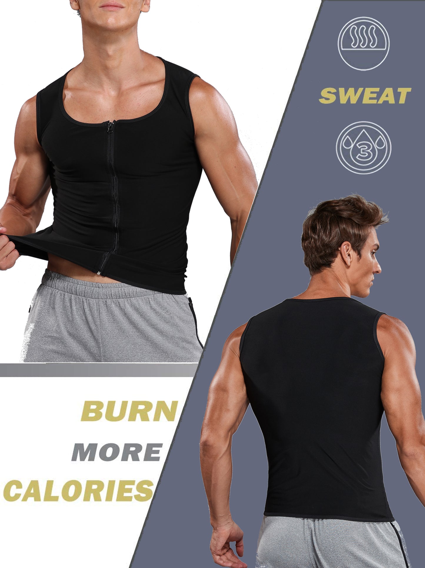 LALAMEON Sweat Vest for Men Waist Trainer Sauna Vest Body Shaper Polymer Zipper Weight Loss Sauna Tank Top Workout Shirt