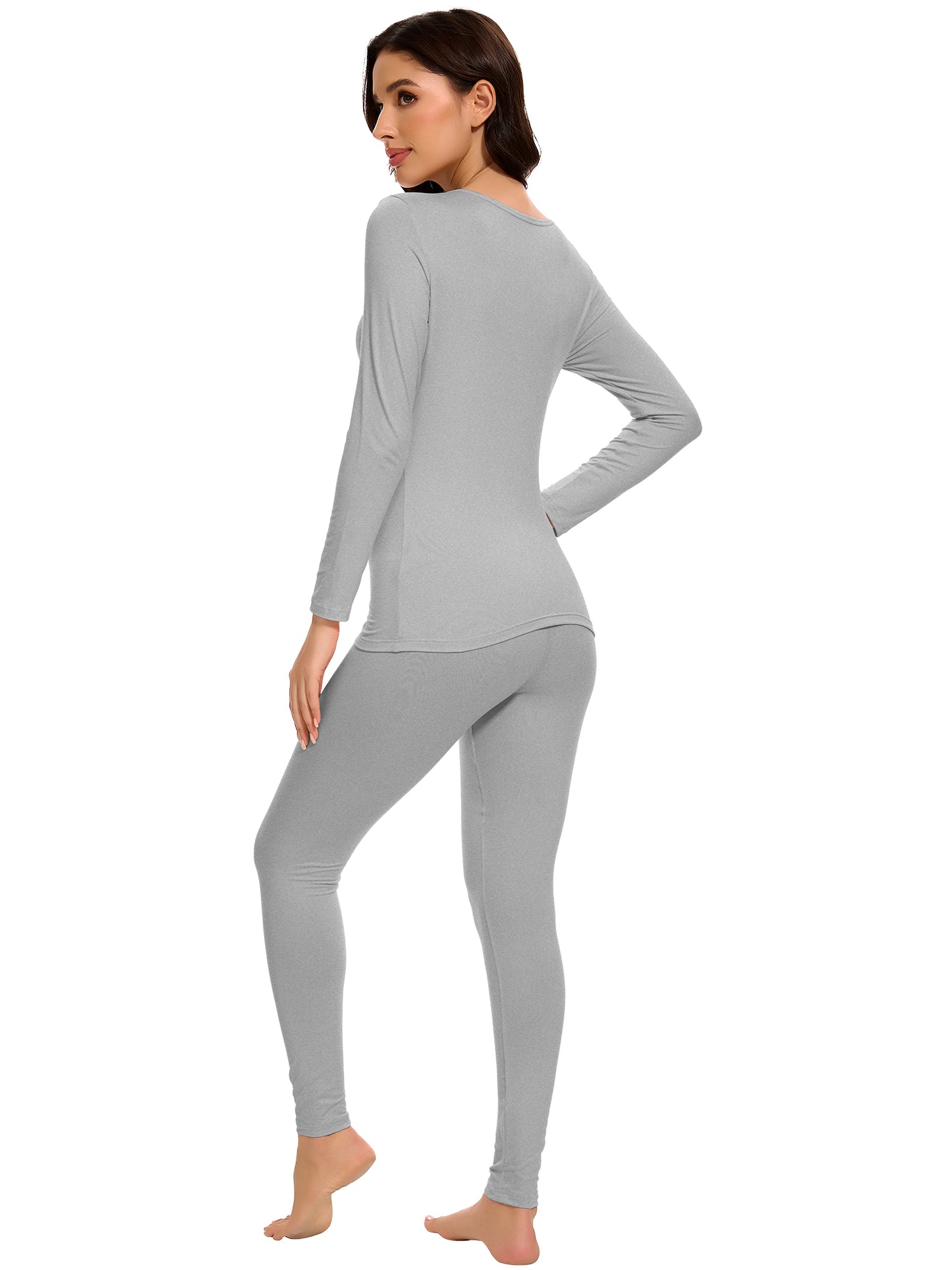 MANIFIQUE Thermal Underwear Set for Women Ultra Thin Long Johns Scoop Neck Base Layer Top & Bottom Set