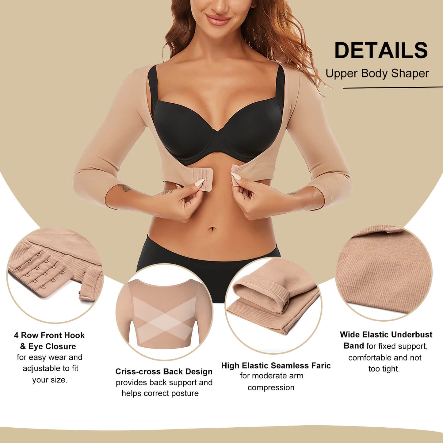 MANIFIQUE Arm Shaper for Women Post Surgery Arm Lipo Compression Sleeves Slimming Arm Faja Front Closure Shapewear