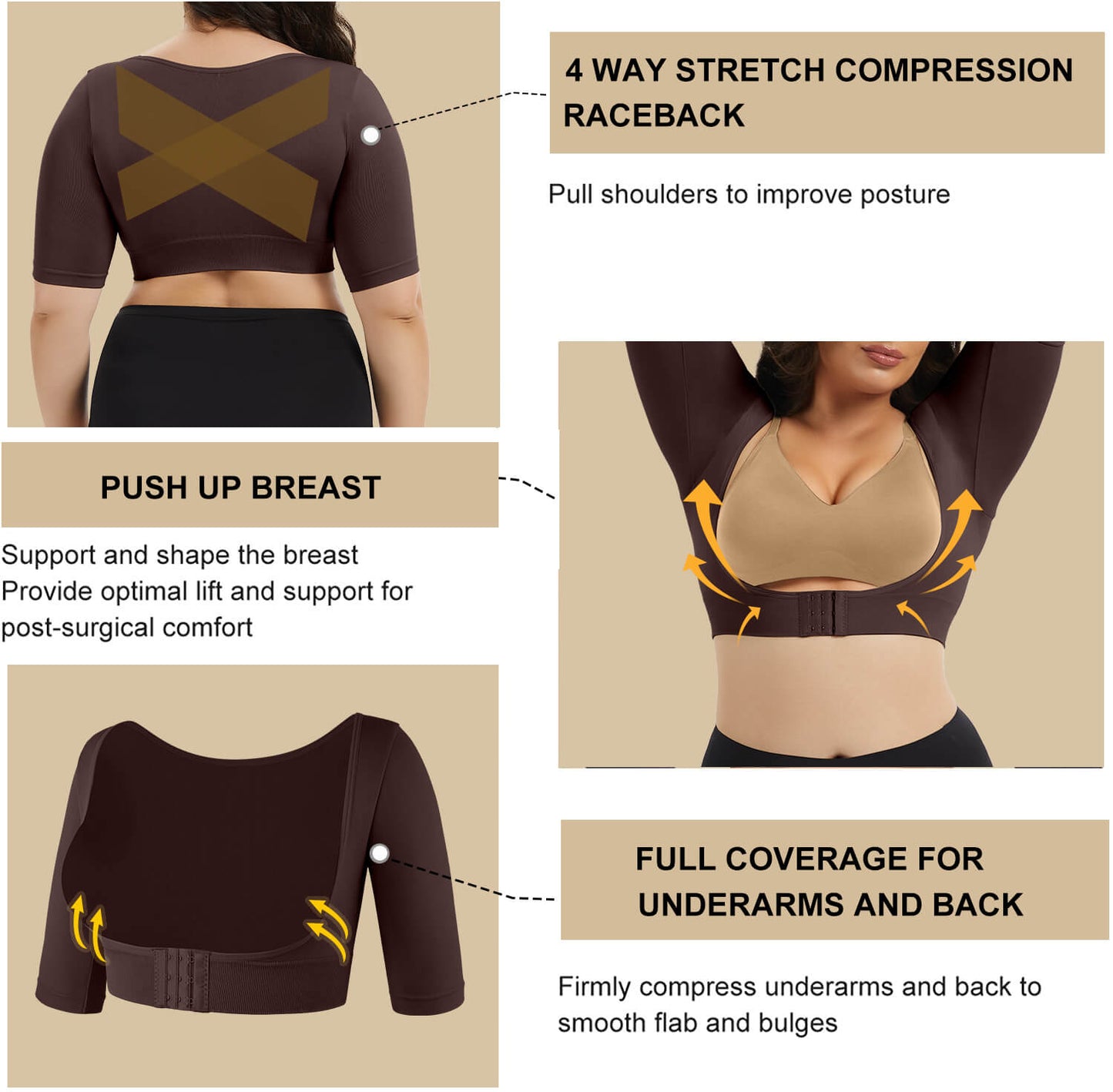 MANIFIQUE Women's Plus Size Shapewear Tops Post Surgery Compression Sleeve for Arm Shaper