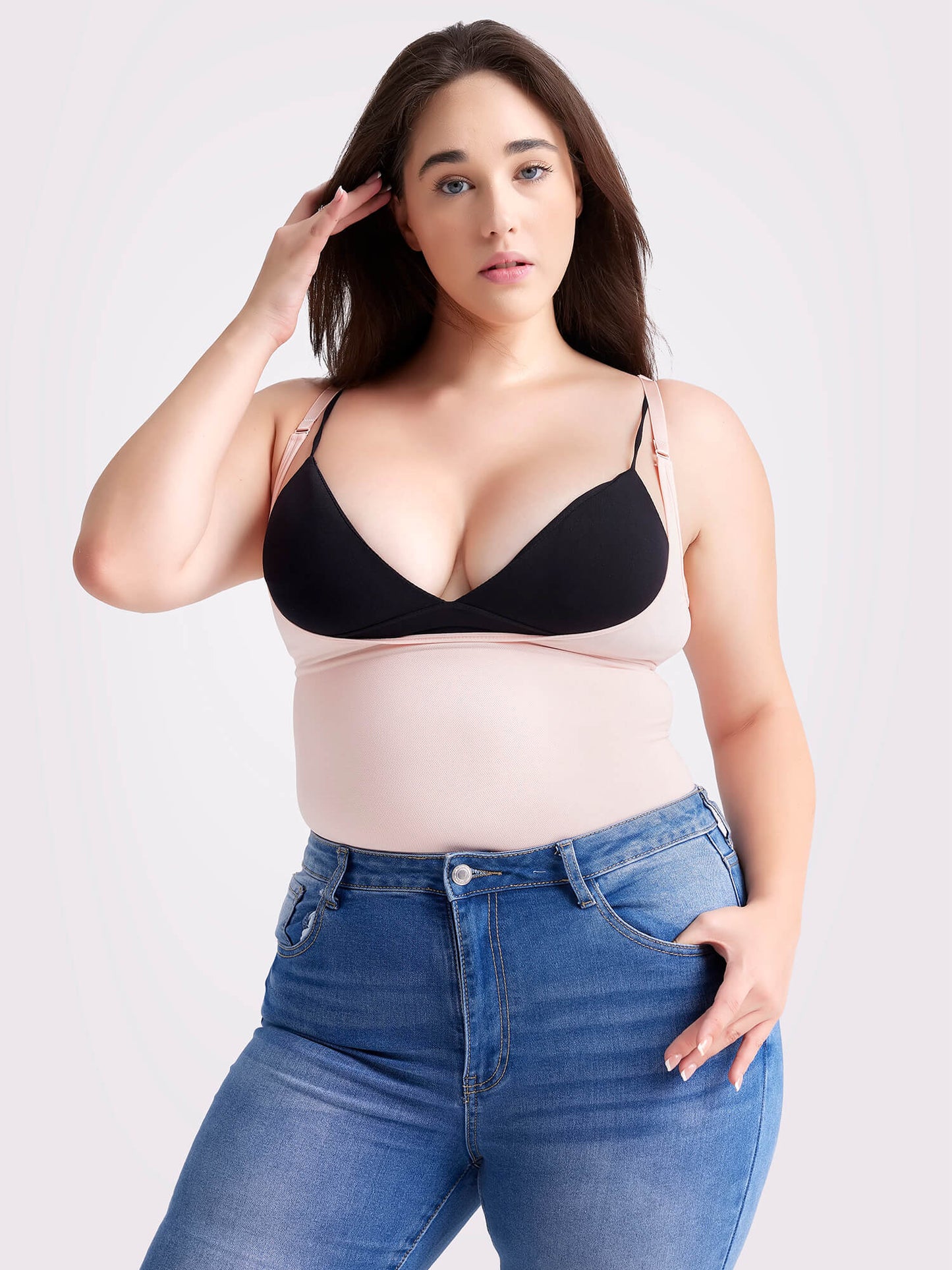 MANIFIQUE Plus Size Open-Bust Shapewear Tummy Control Mid-Thigh Bodysuit, High-Waist Thigh Slimmer, Shapewear for Women