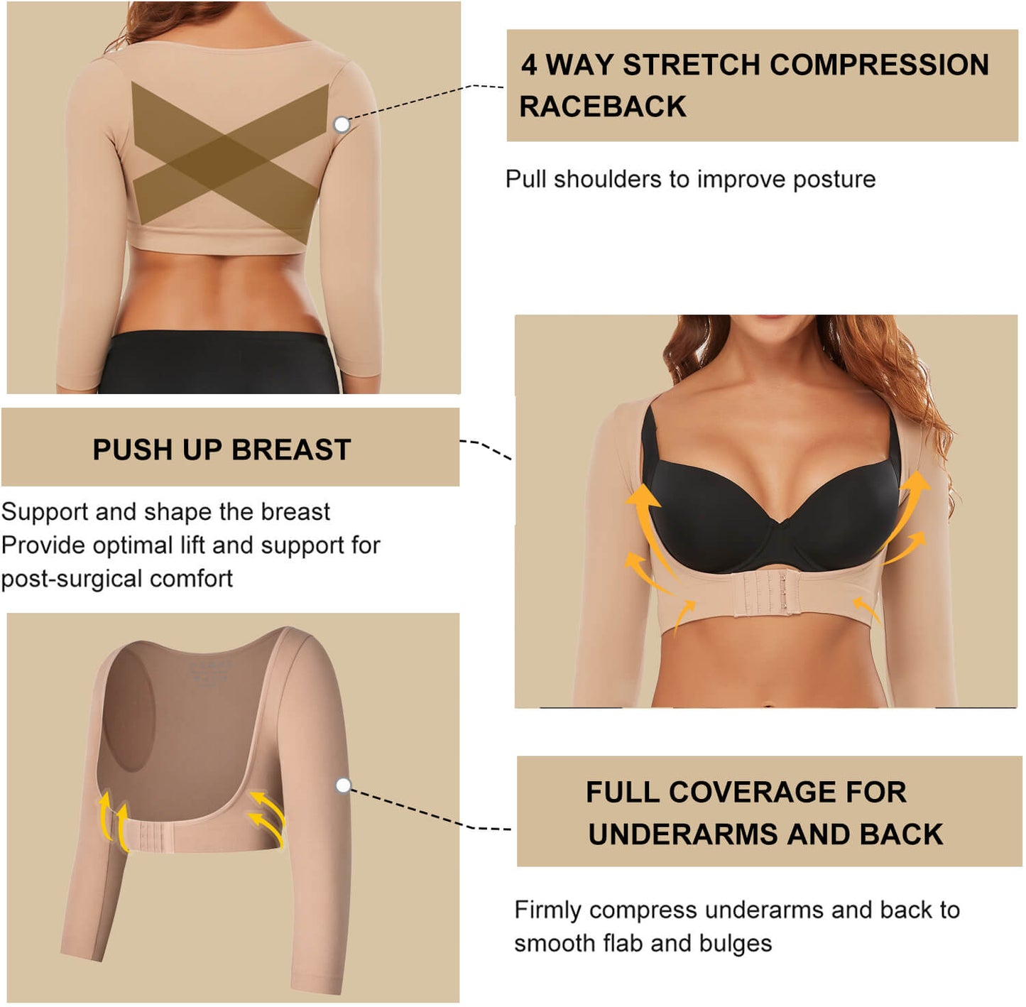 MANIFIQUE Arm Shaper for Women Post Surgery Arm Lipo Compression Sleeves Slimming Arm Faja Front Closure Shapewear