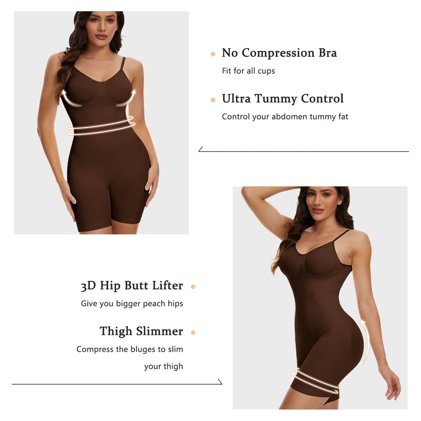 MANIFIQUE 3 Packs Low Back Mid Thigh Bodysuit Shapewear for Women Tummy Control Butt Lifter Backless Faja Body Shaper