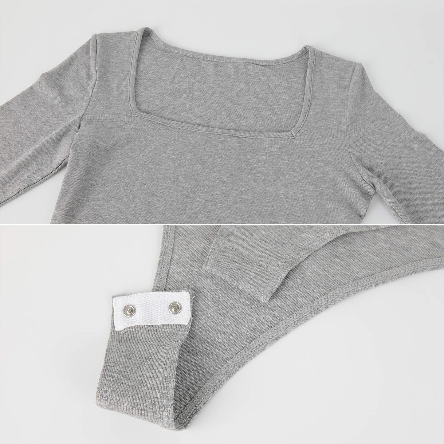 MANIFIQUE Women's Sexy Square Neck Bodysuit Long Sleeve Double Lined Shirt Tops
