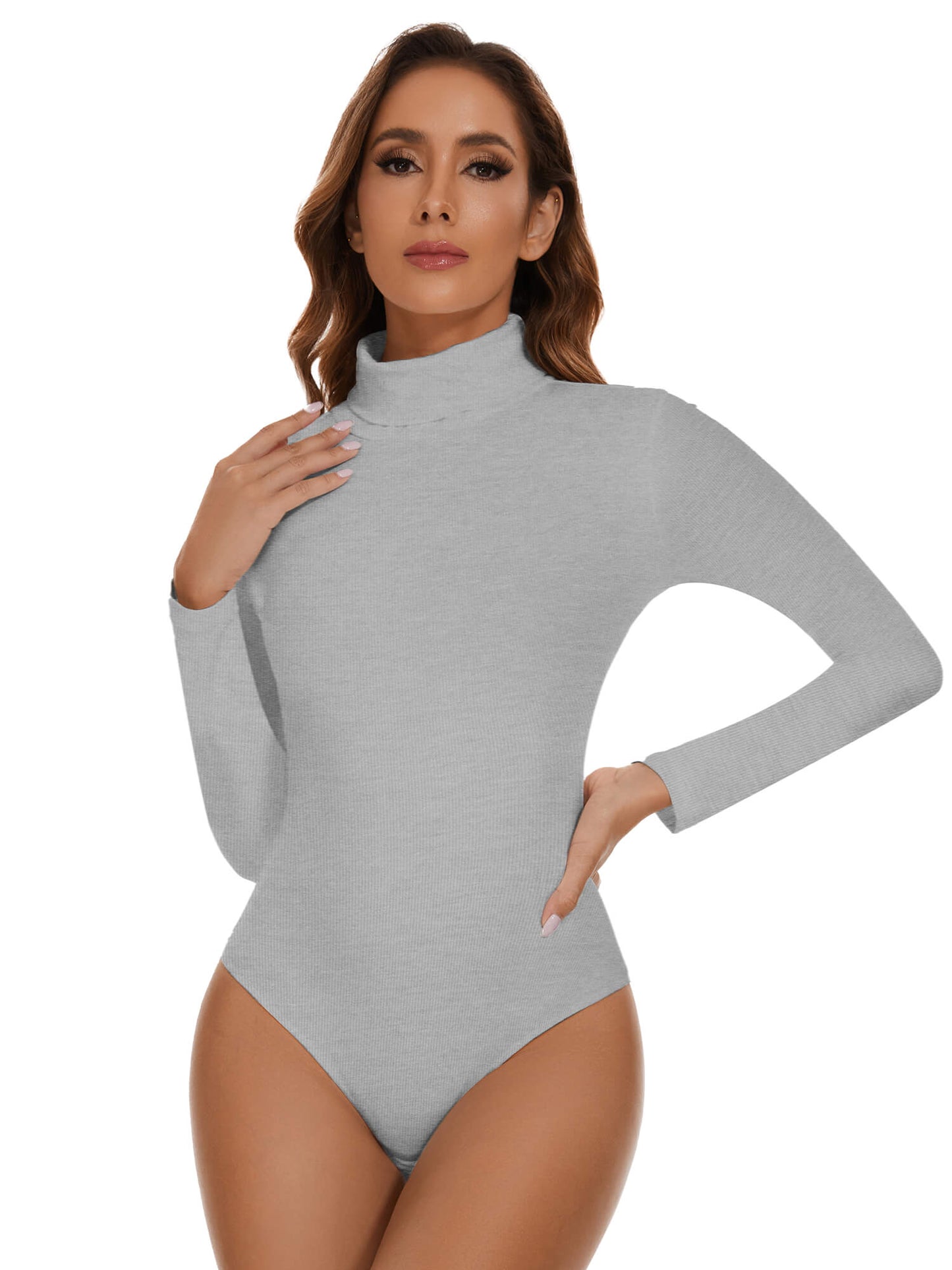 MANIFIQUE Women's Turtle Mock Neck Long Sleeve Slim Fit Tops Bodysuits Jumpsuit