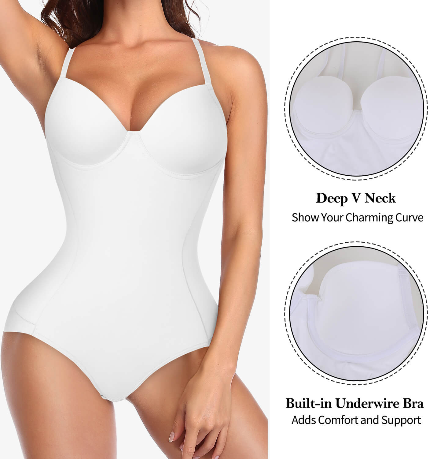 MANIFIQUE Women's Shapewear Tummy Control Bodysuit, Built-In Underwire Bra, Ultra Light Body Briefer Fajas Shapewear