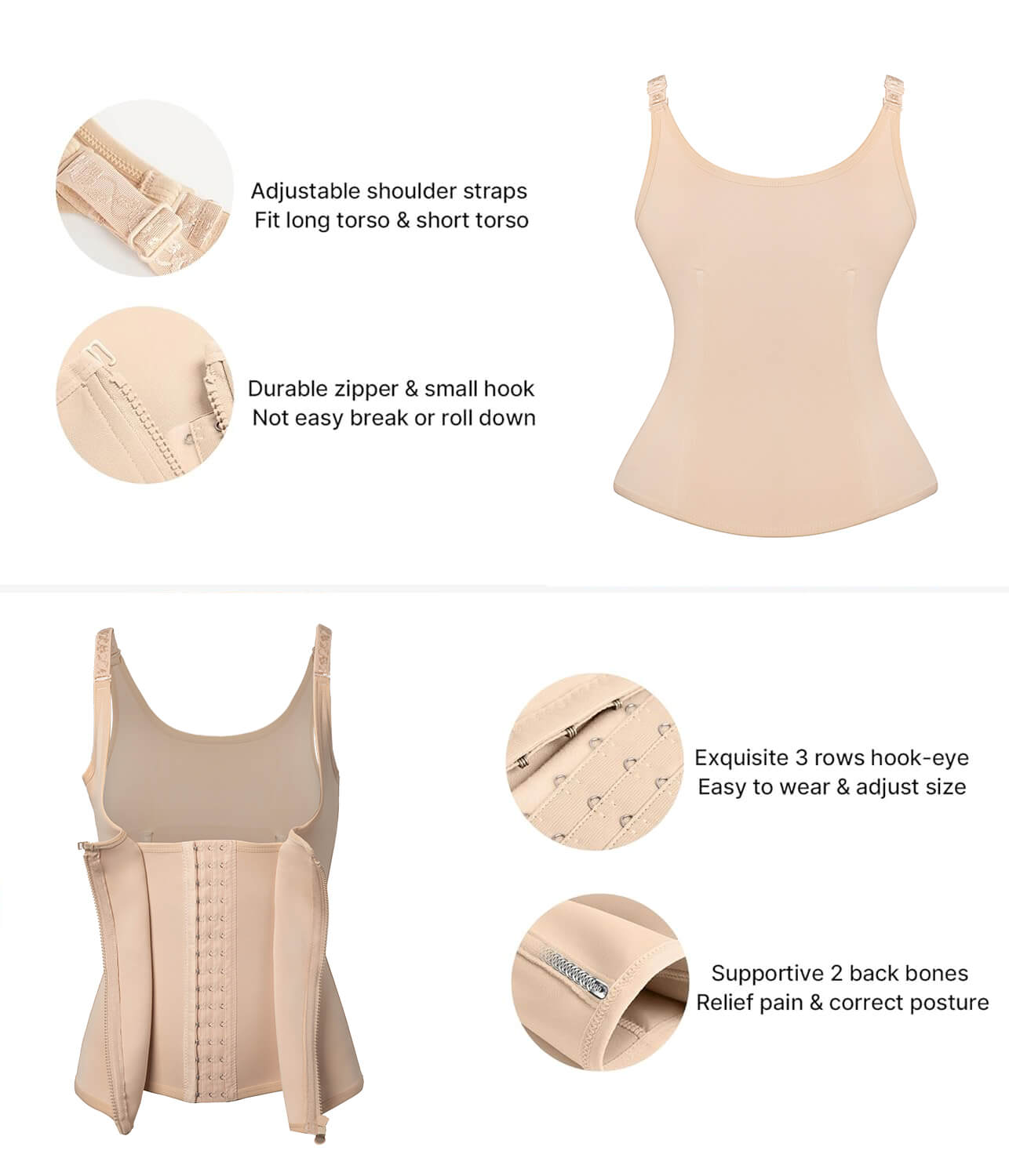 MANIFIQUE Waist Trainer for Women Corset Tops Tummy Control Shapewear Sport Girdle Workout Beige Vest