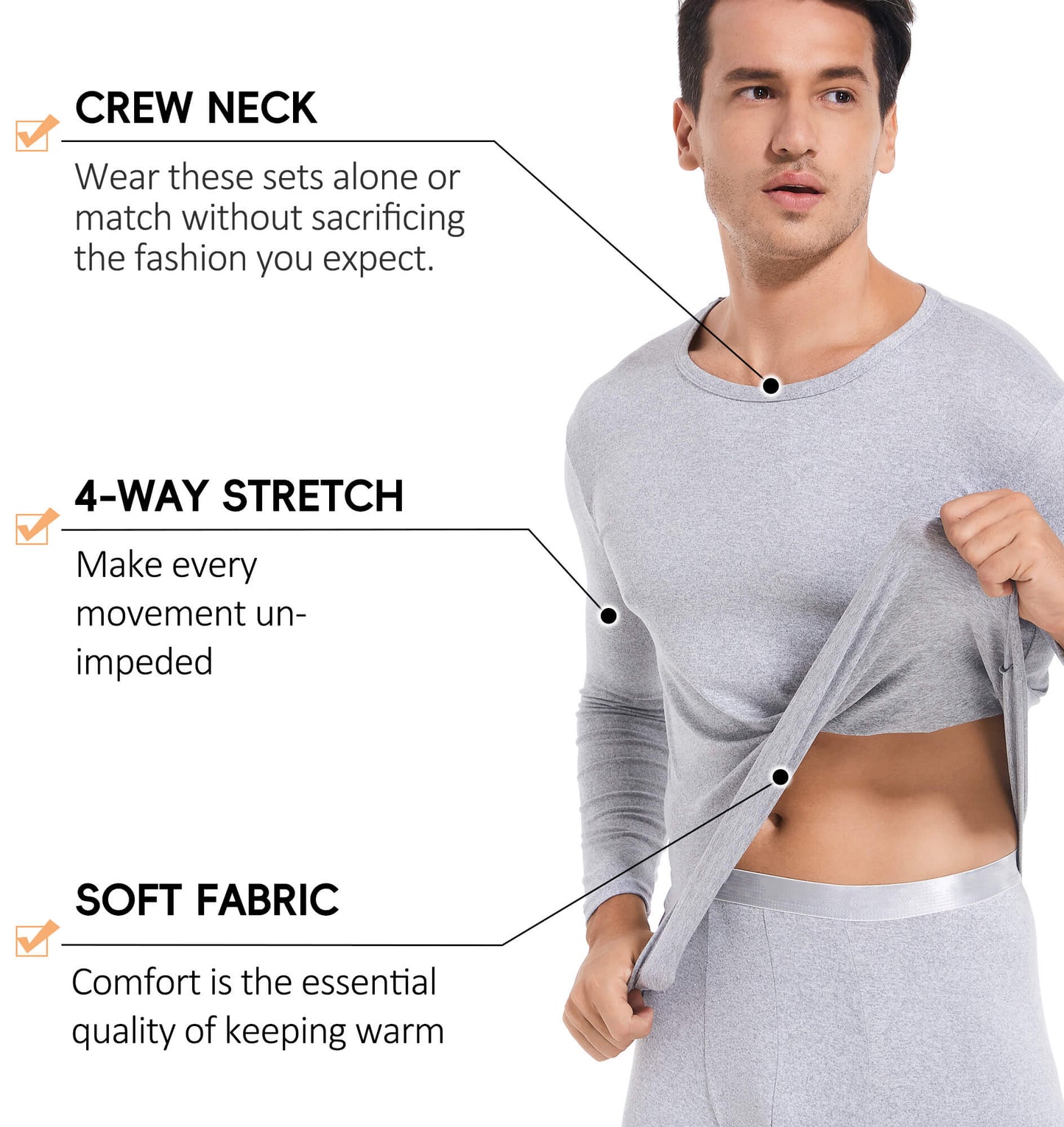 MANIFIQUE Thermal Underwear for Men Set Crewneck Long Johns Top & Bottom Set