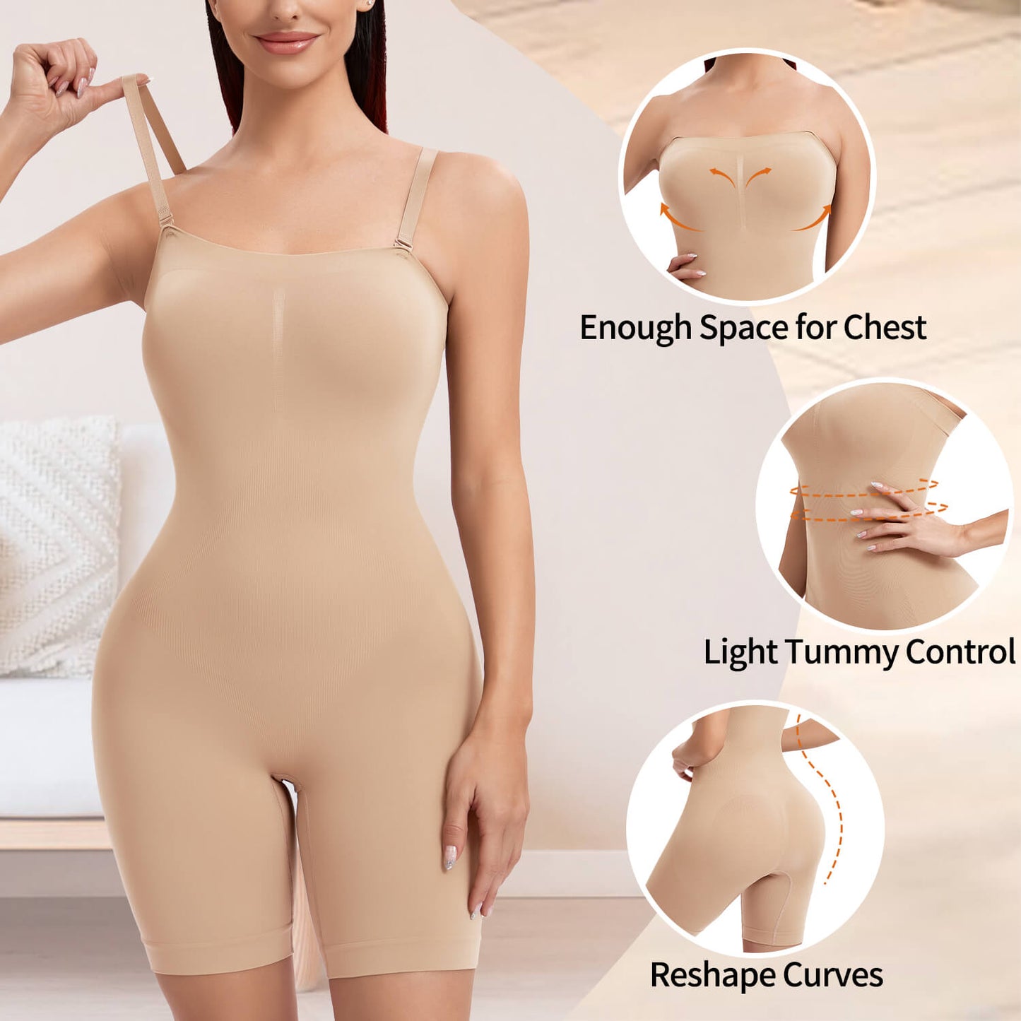 MANIFIQUE Strapless Shortie Bodysuit for Women Tummy Control Shapewear with Removable Straps