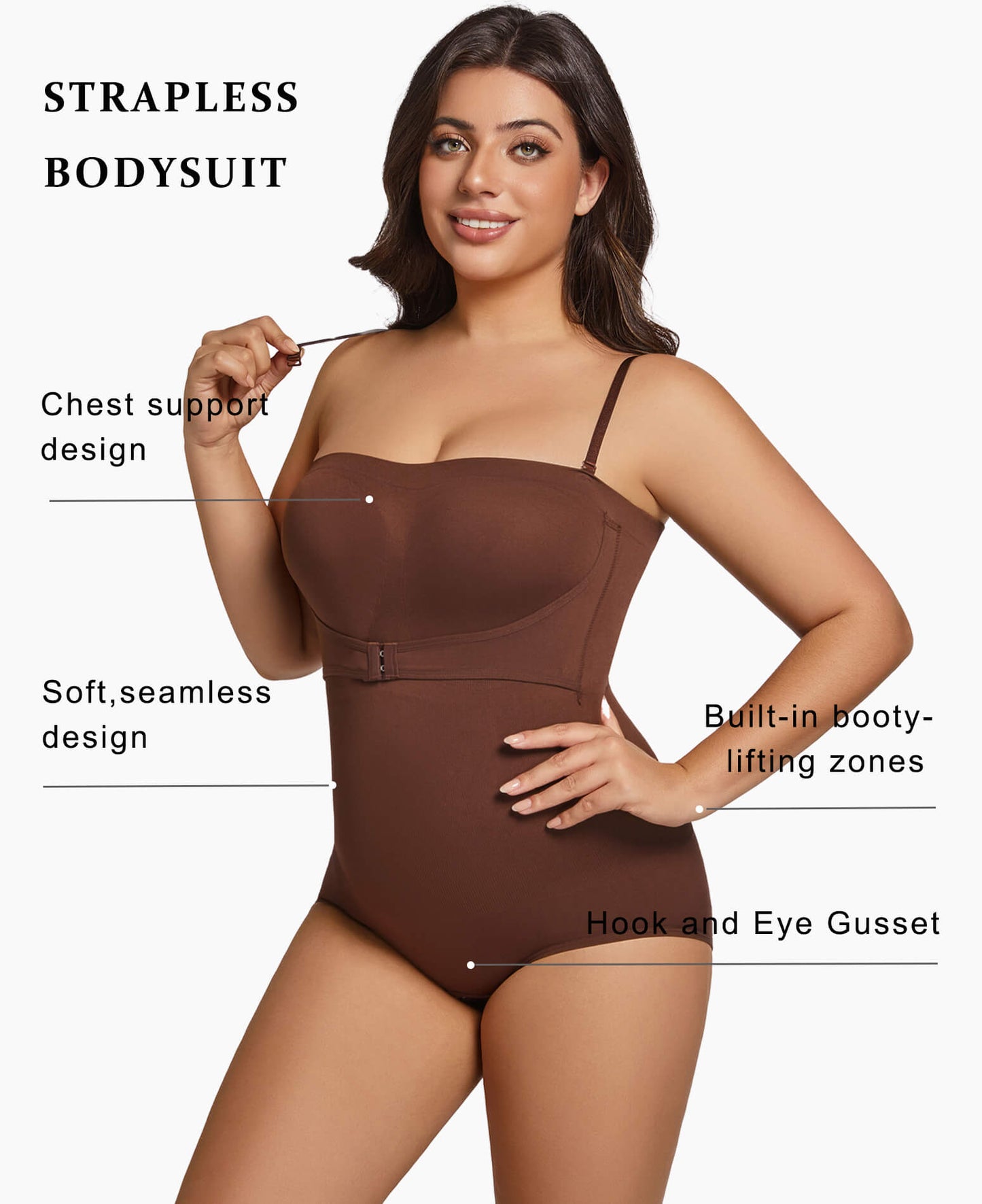 MANIFIQUE Plus Size Strapless Bodysuit for Women Tummy Control Shapewear Seamless Faja Body Shaper with Removable Straps