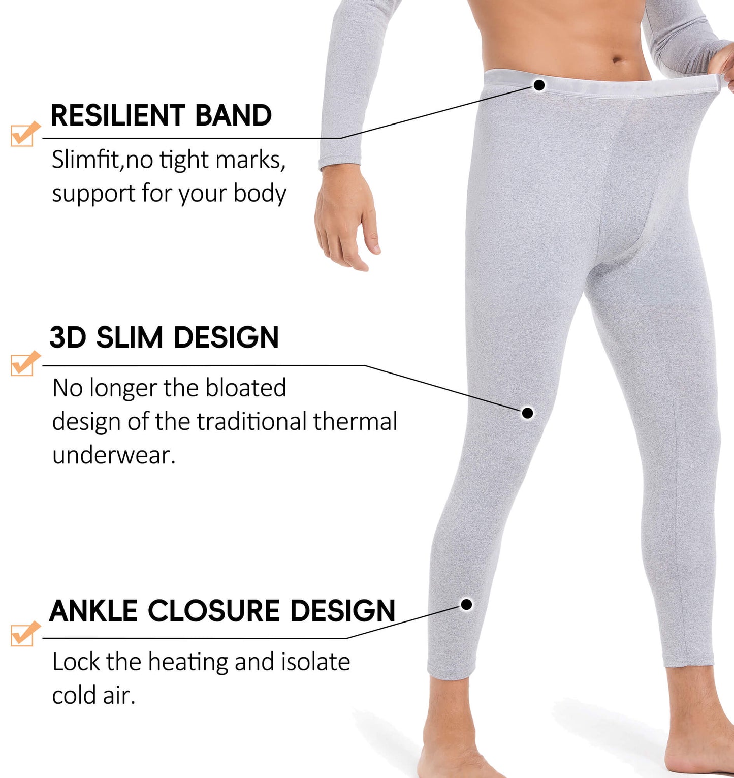MANIFIQUE Thermal Underwear for Men Set Crewneck Long Johns Top & Bottom Set