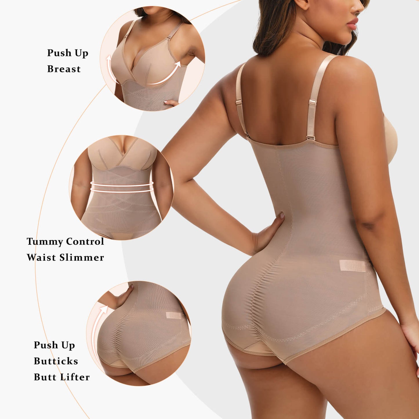 MANIFIQUE Shapewear Bodysuit for Women Tummy Control Body Shaper V-Neck Cami Bodysuit with Built in Bra