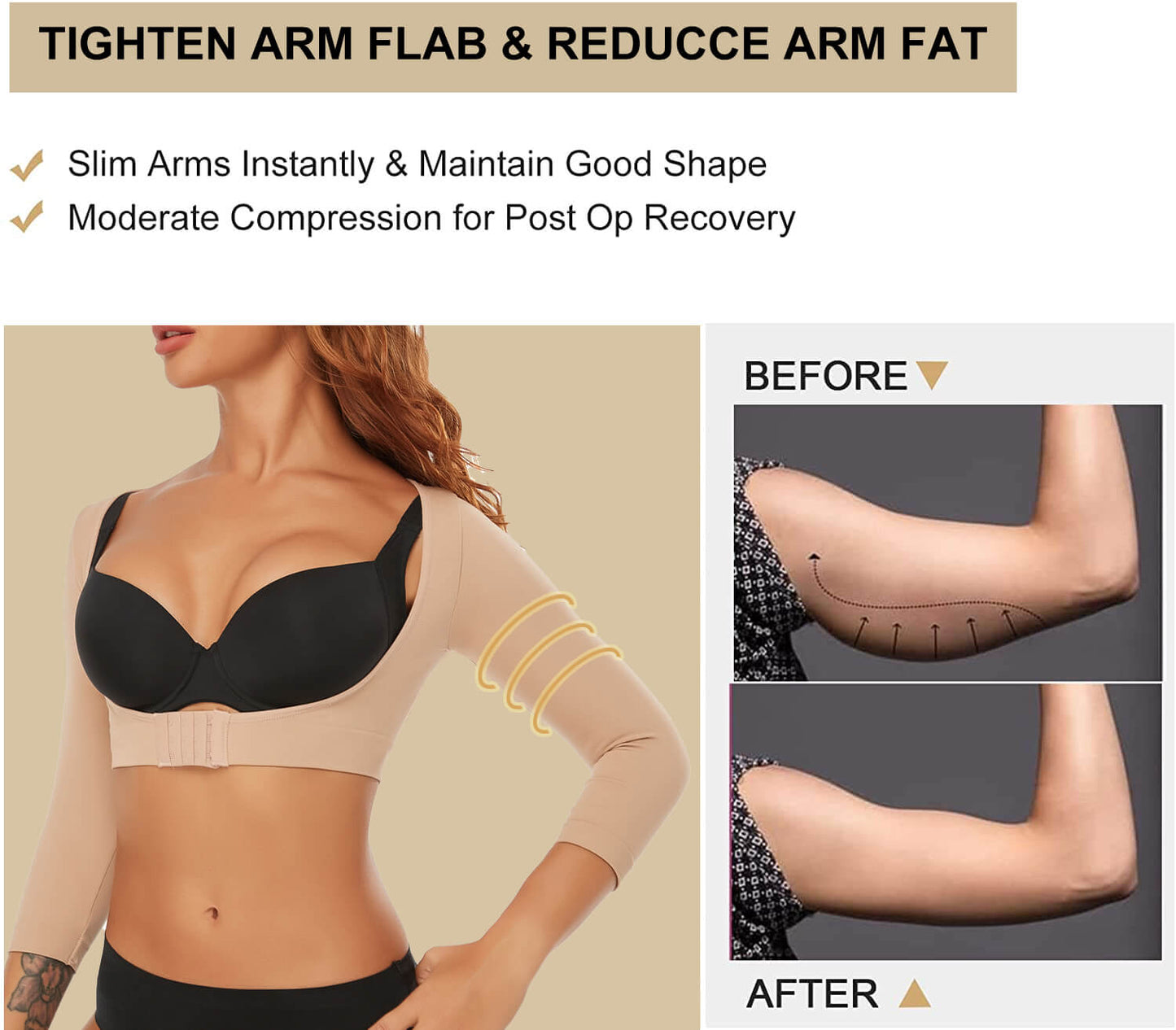 MANIFIQUE Arm Shaper for Women Post Surgery Arm Lipo Compression Sleeves Slimming Arm Faja Front Closure Shapewear