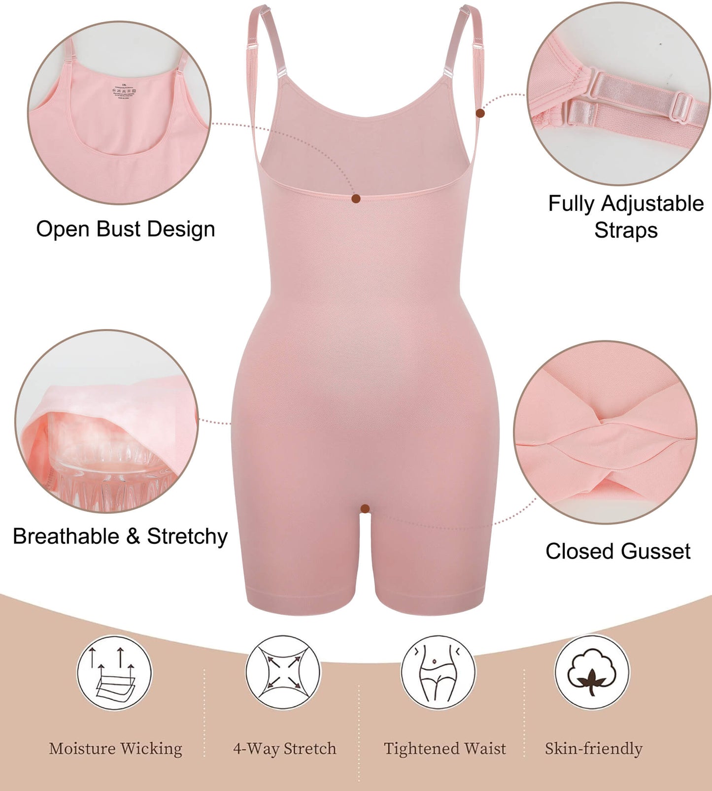 MANIFIQUE Plus Size Open-Bust Shapewear Tummy Control Mid-Thigh Bodysuit, High-Waist Thigh Slimmer, Shapewear for Women