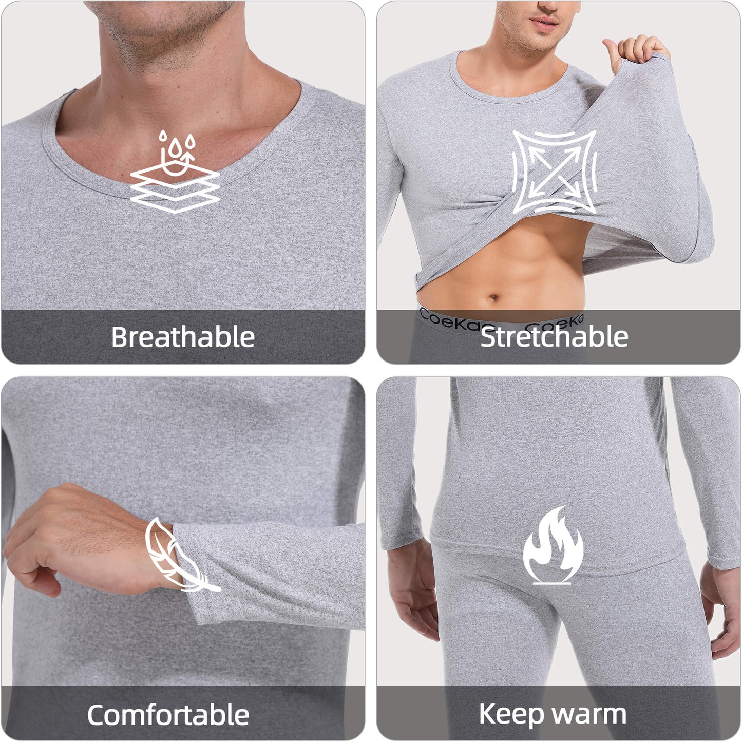 MANIFIQUE Thermal Underwear for Men Set Crewneck Long Johns Top & Bottom Set