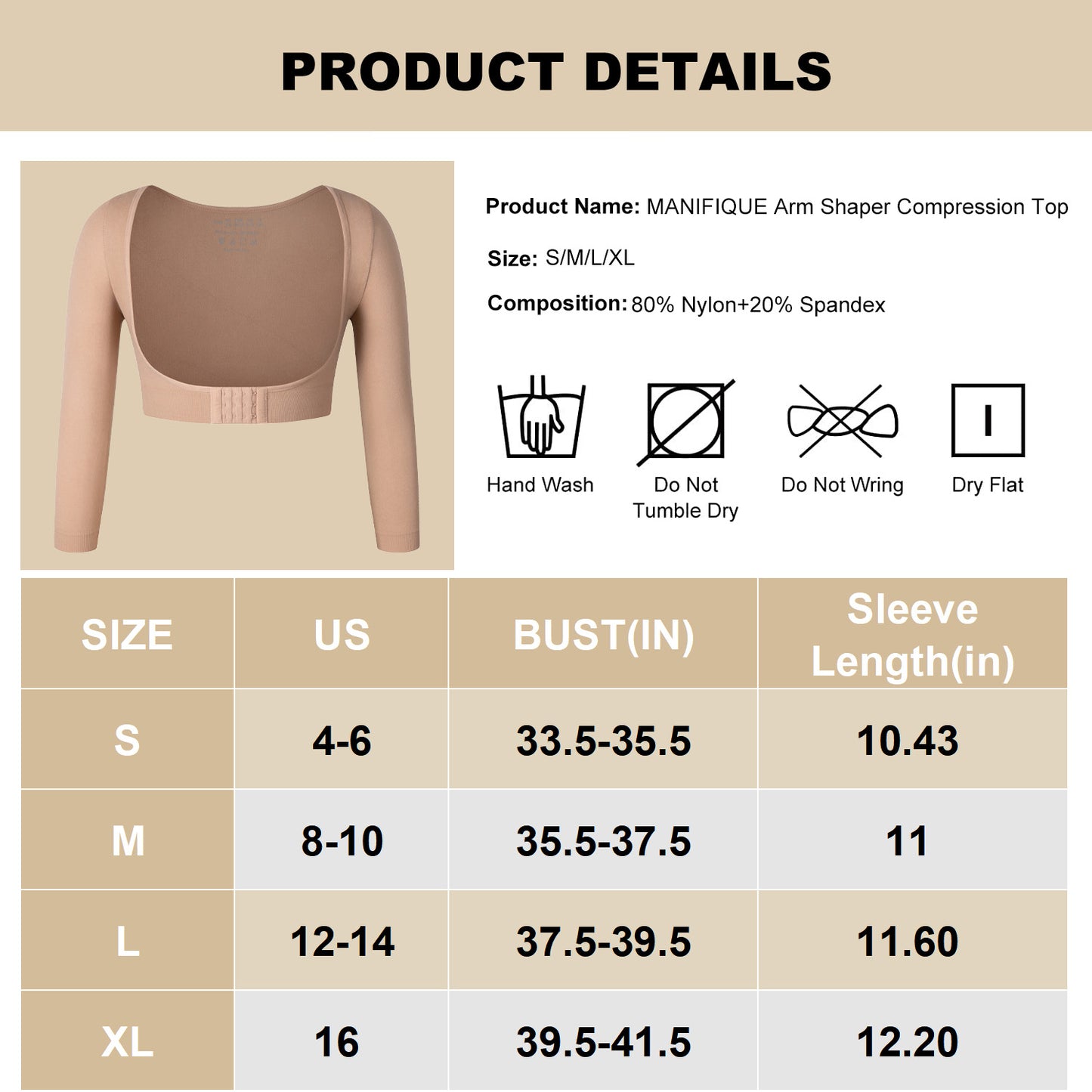 MANIFIQUE Arm Shaper for Women Post Surgery Arm Lipo Compression Sleeves Slimming Arm Faja Front Closure Shapewear