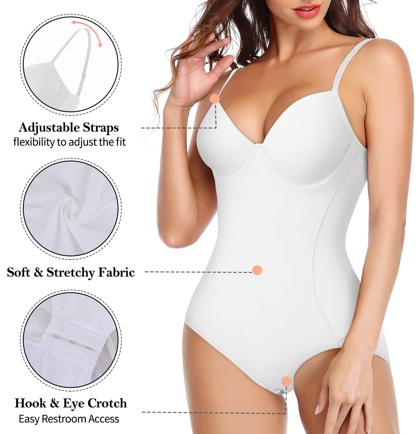 MANIFIQUE Women's Shapewear Tummy Control Bodysuit, Built-In Underwire Bra, Ultra Light Body Briefer Fajas Shapewear