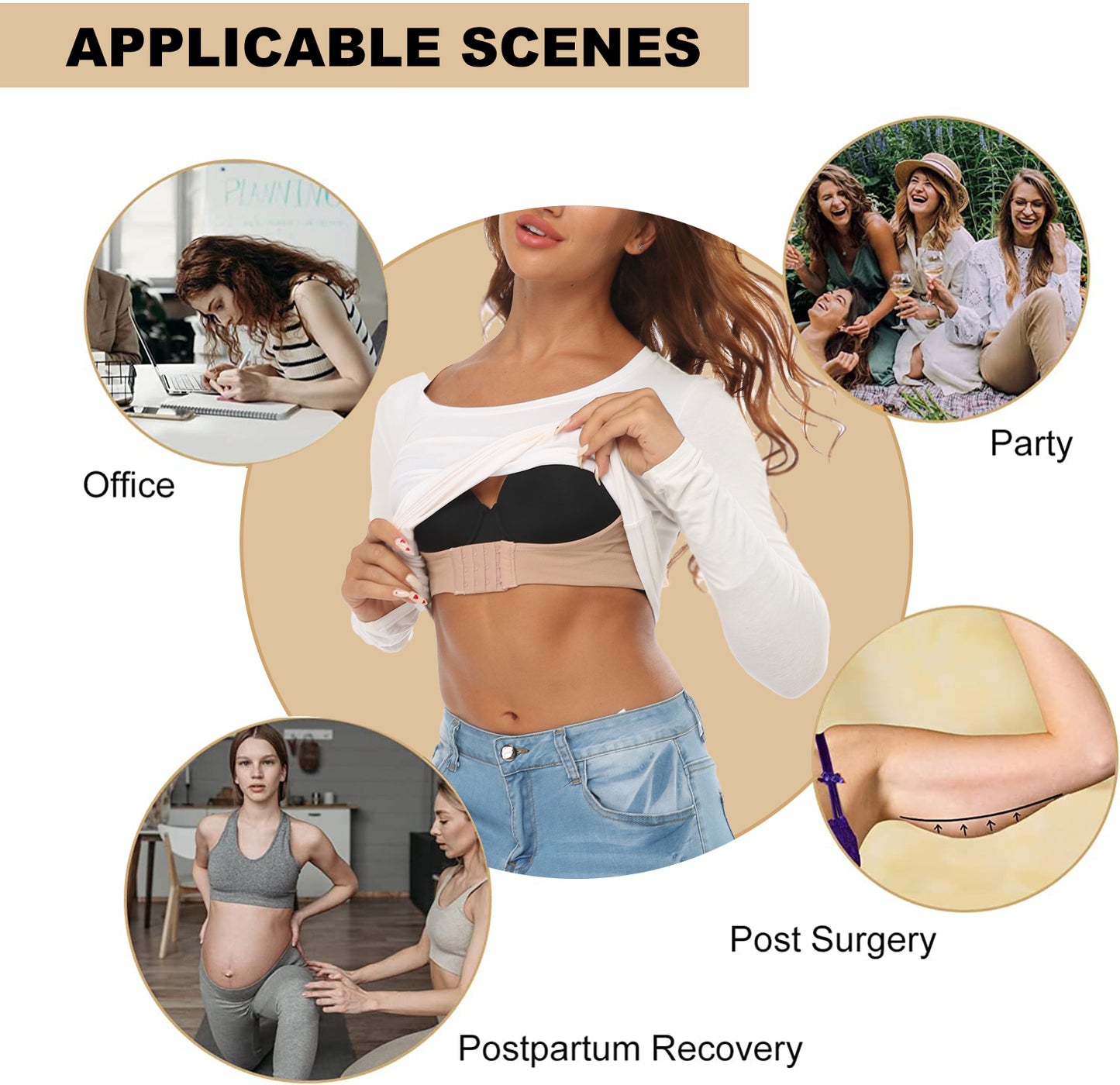 MANIFIQUE Arm Shaper for Women Post Surgery Arm Lipo Compression Sleeves Slimming Arm Faja Front Closure Shapewear