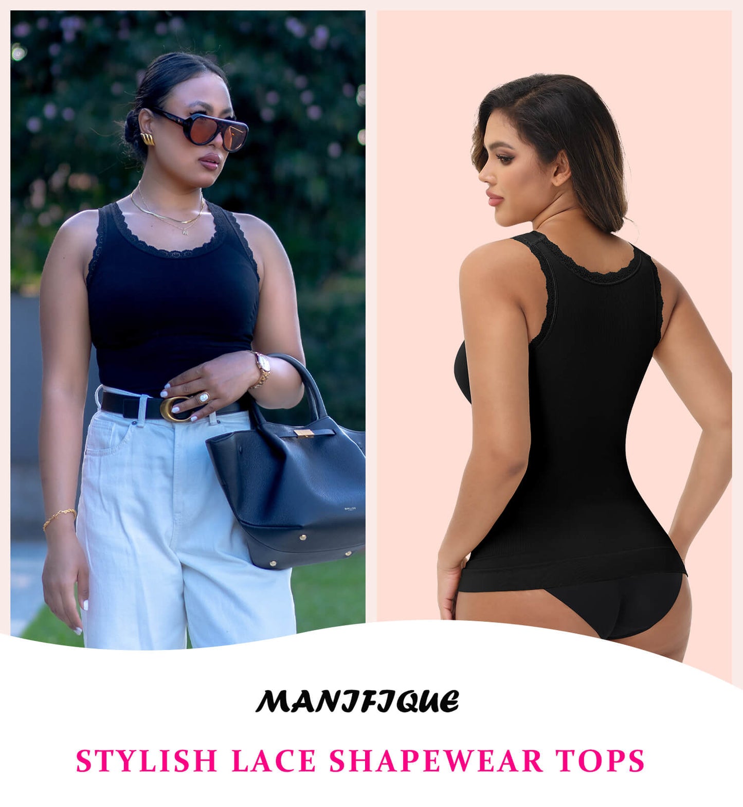 MANIFIQUE 2 Packs Women Tummy Control Shapewear Lace Tank Tops Seamless Compression Tops Slimming Body Shaper Camisole