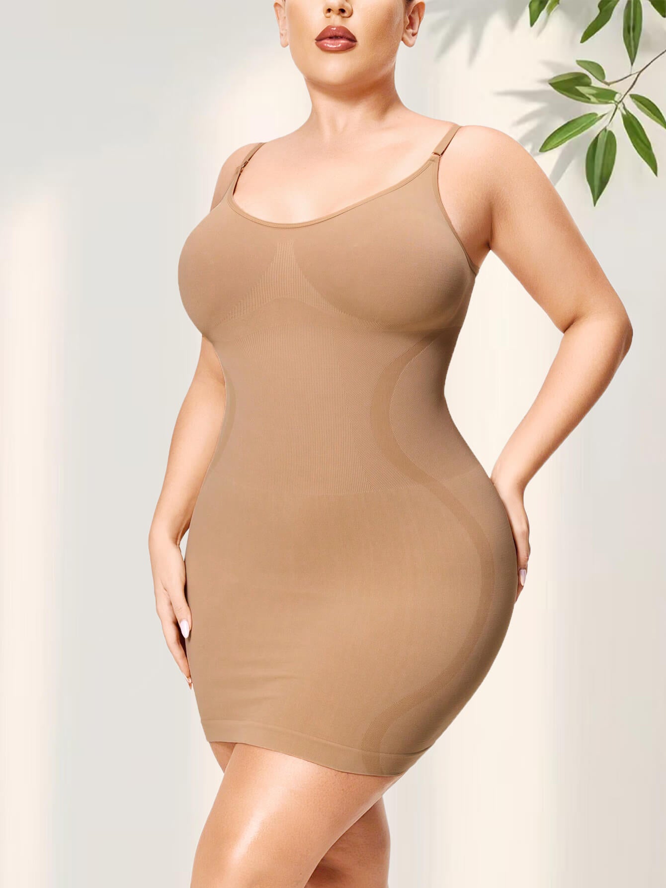 MANIFIQUE Plus Size Shapewear Slip Dress for Women Under Dress Seamless Tummy Control Smoothing V-Neck Cami Dress
