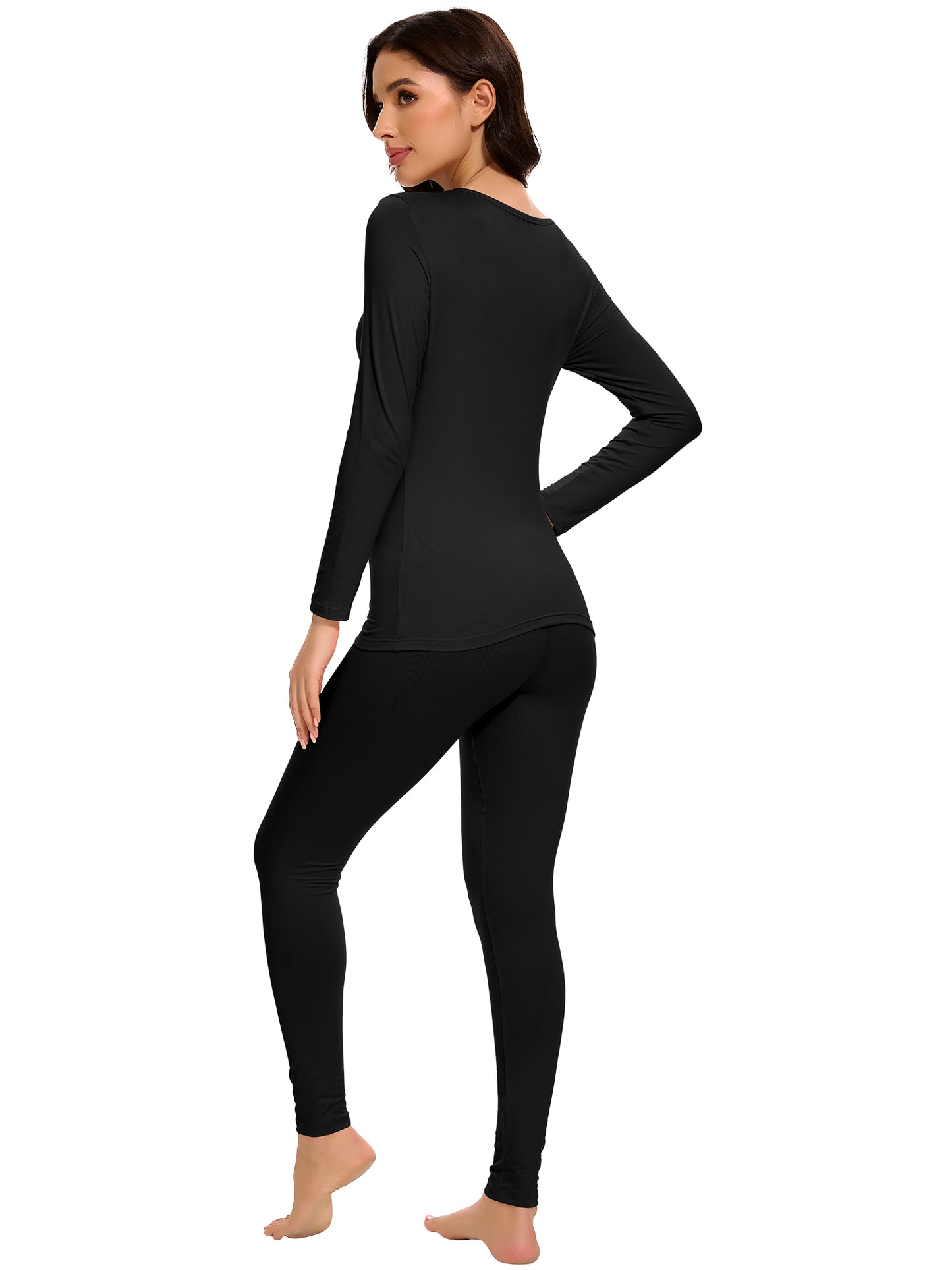 MANIFIQUE Thermal Underwear Set for Women Ultra Thin Long Johns Scoop Neck Base Layer Top & Bottom Set