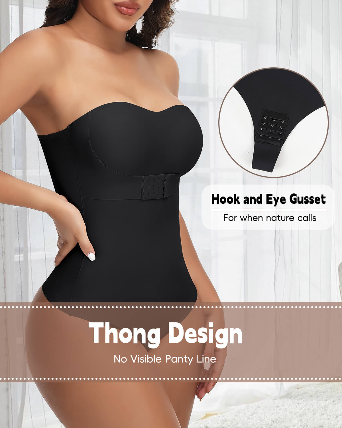 MANIFIQUE Strapless Shapewear Bodysuit Tummy Control for Women Faja Strapless Cupped Thong Bodysuit
