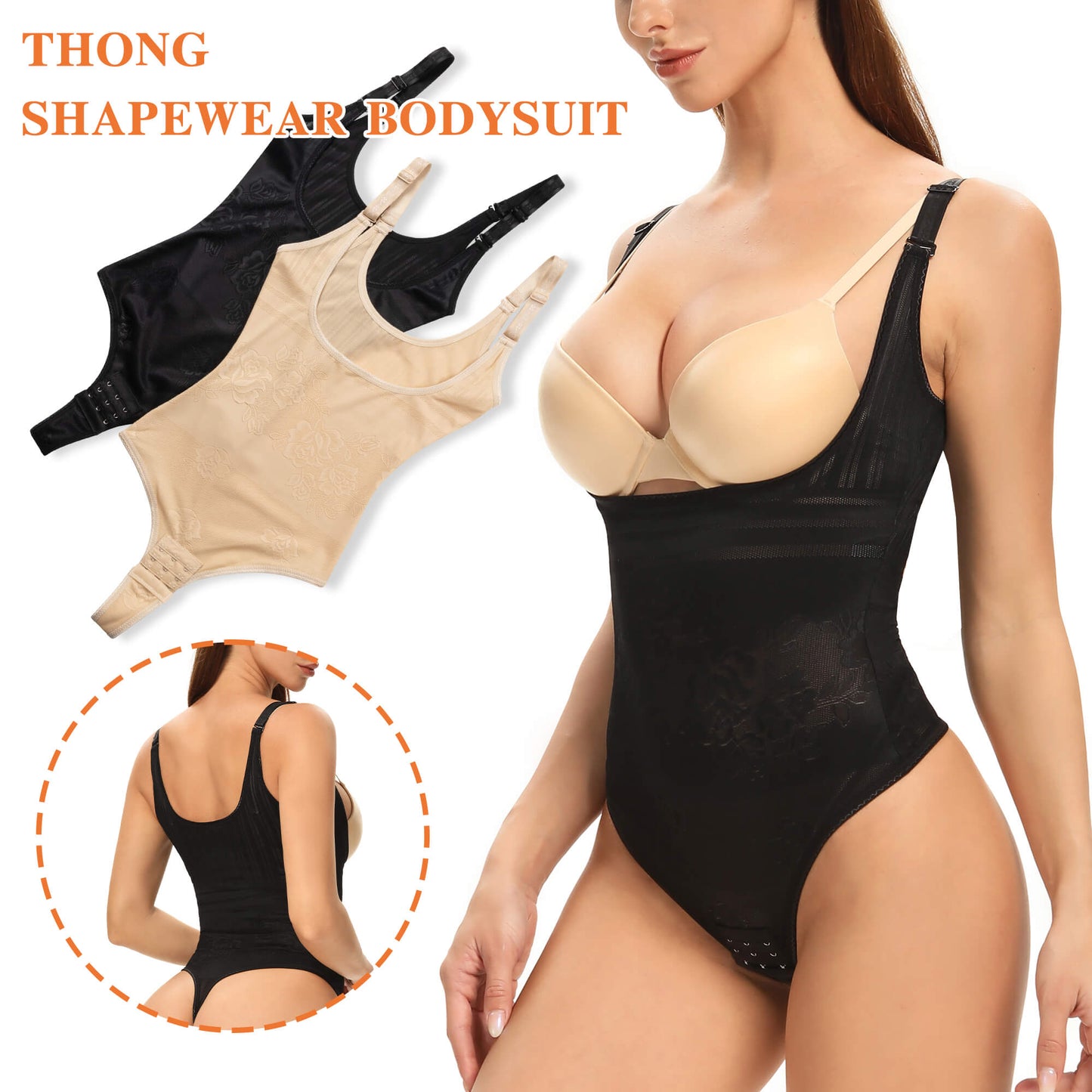MANIFIQUE Thong Shapewear Bodysuit for Women Tummy Control Open Bust Body Shaper Slimmer Shaping Thong