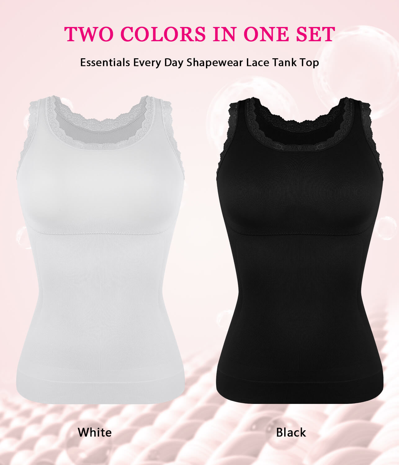 MANIFIQUE 2 Packs Women Tummy Control Shapewear Lace Tank Tops Seamless Compression Tops Slimming Body Shaper Camisole