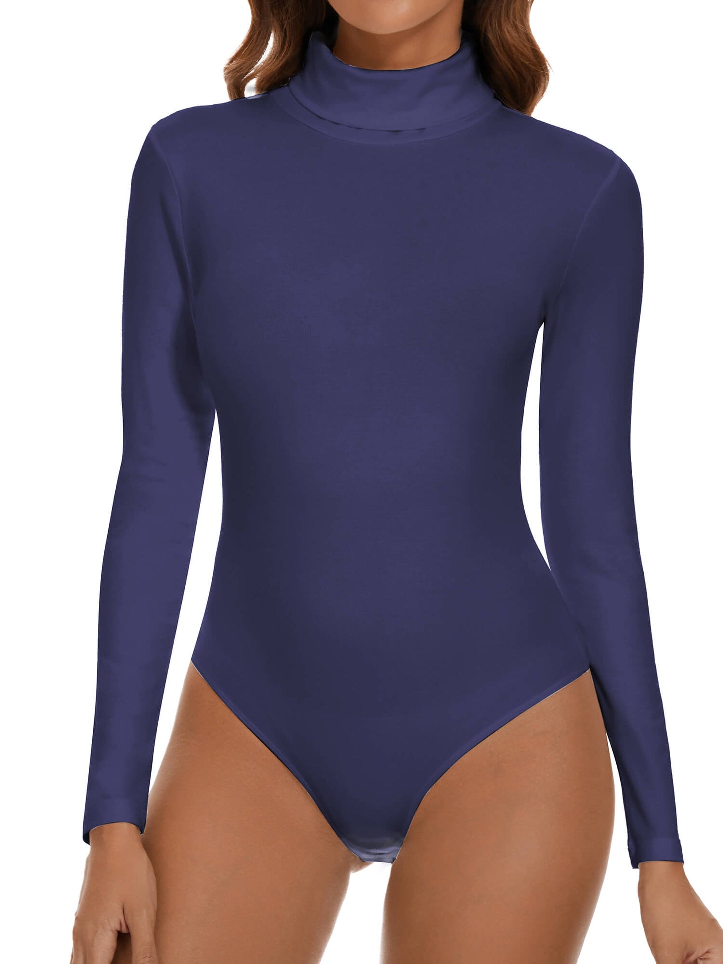 MANIFIQUE Women's Turtle Mock Neck Long Sleeve Slim Fit Tops Bodysuits Jumpsuit