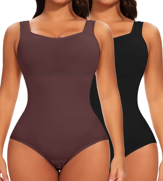 MANIFIQUE 2 Piece Shapewear Bodysuit for Women Tummy Control Slim Fit Sleeveless Round Neck Body Suit