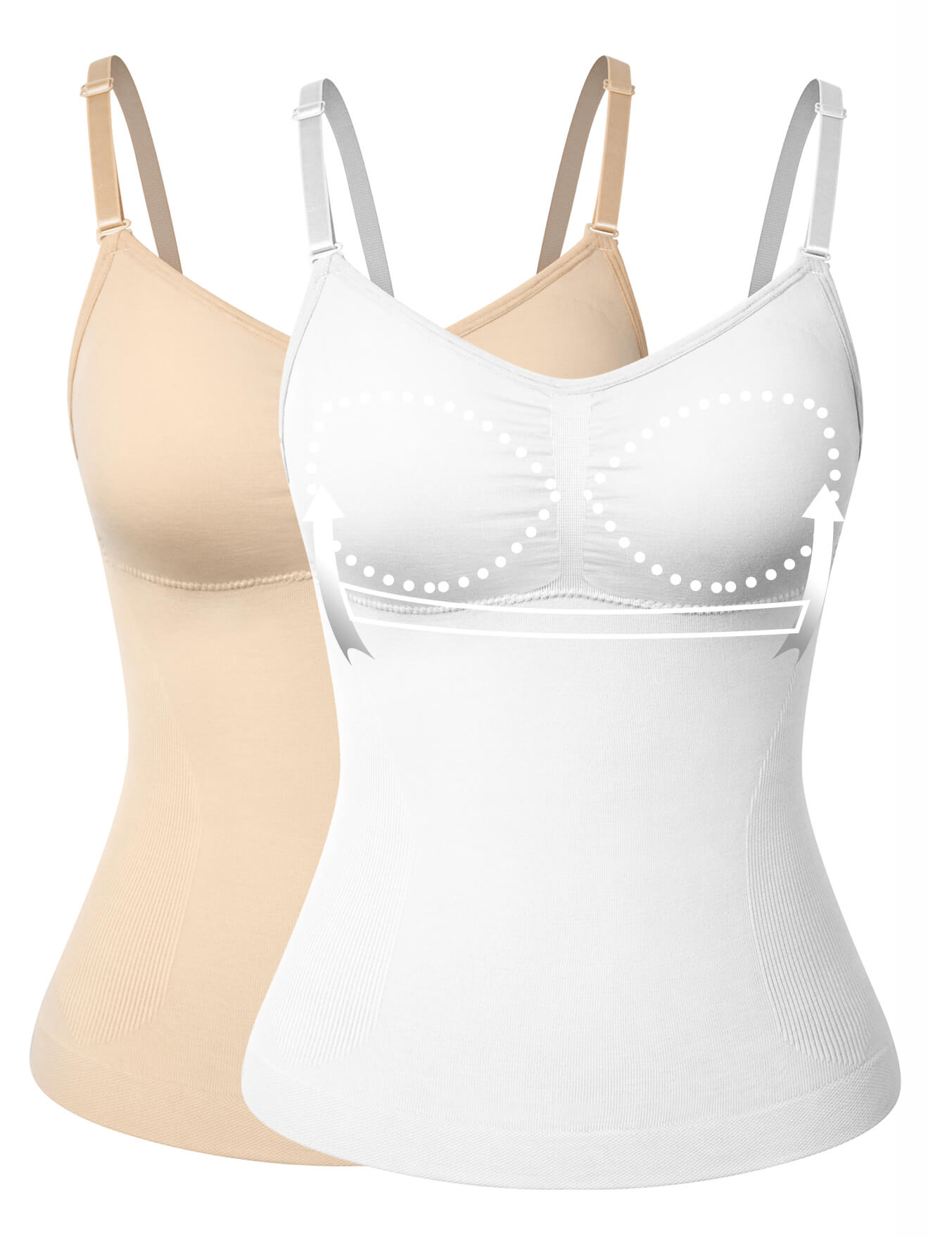 MANIFIQUE Scoop Neck Compression Cami - Tummy and Waist Control Body Shapewear Camisole with Built-in Padded Bras