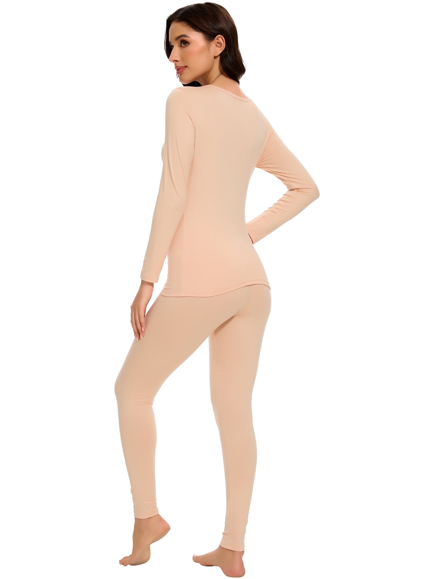 MANIFIQUE Thermal Underwear Set for Women Ultra Thin Long Johns Scoop Neck Base Layer Top & Bottom Set