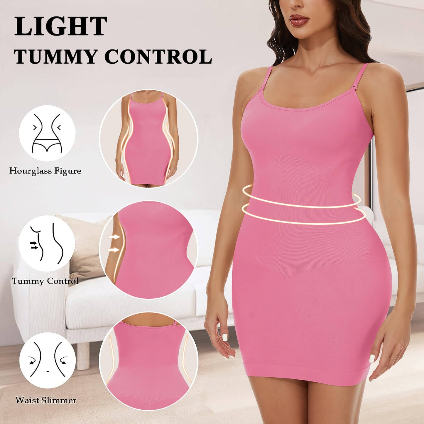 MANIFIQUE Shapewear Slips for Under Dresses Women's Tummy Control Body Shaper Slimming Seamless Cami Slip