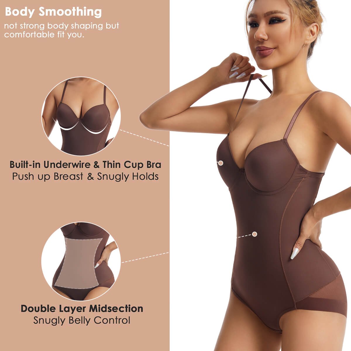 MANIFIQUE Women's Shapewear Tummy Control Bodysuit, Built-In Underwire Bra, Ultra Light Body Briefer Fajas Shapewear