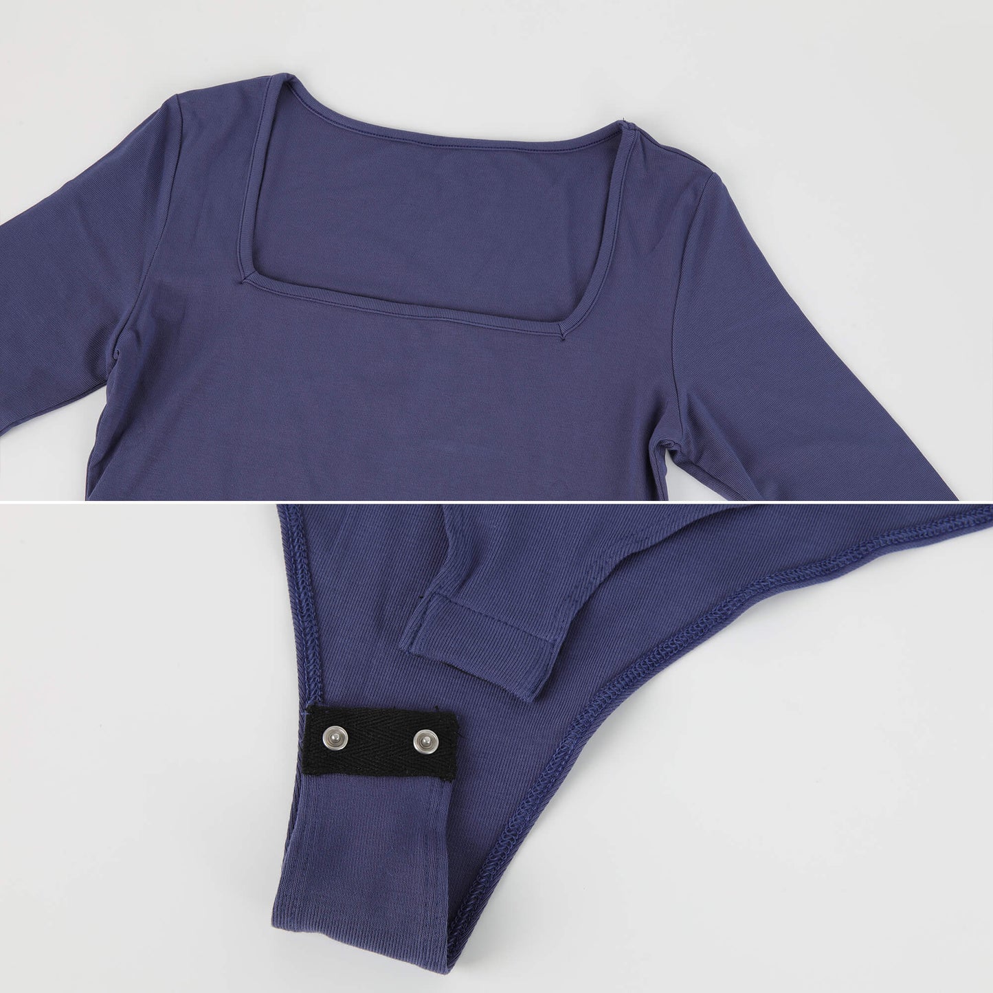 MANIFIQUE Women's Sexy Square Neck Bodysuit Long Sleeve Double Lined Shirt Tops